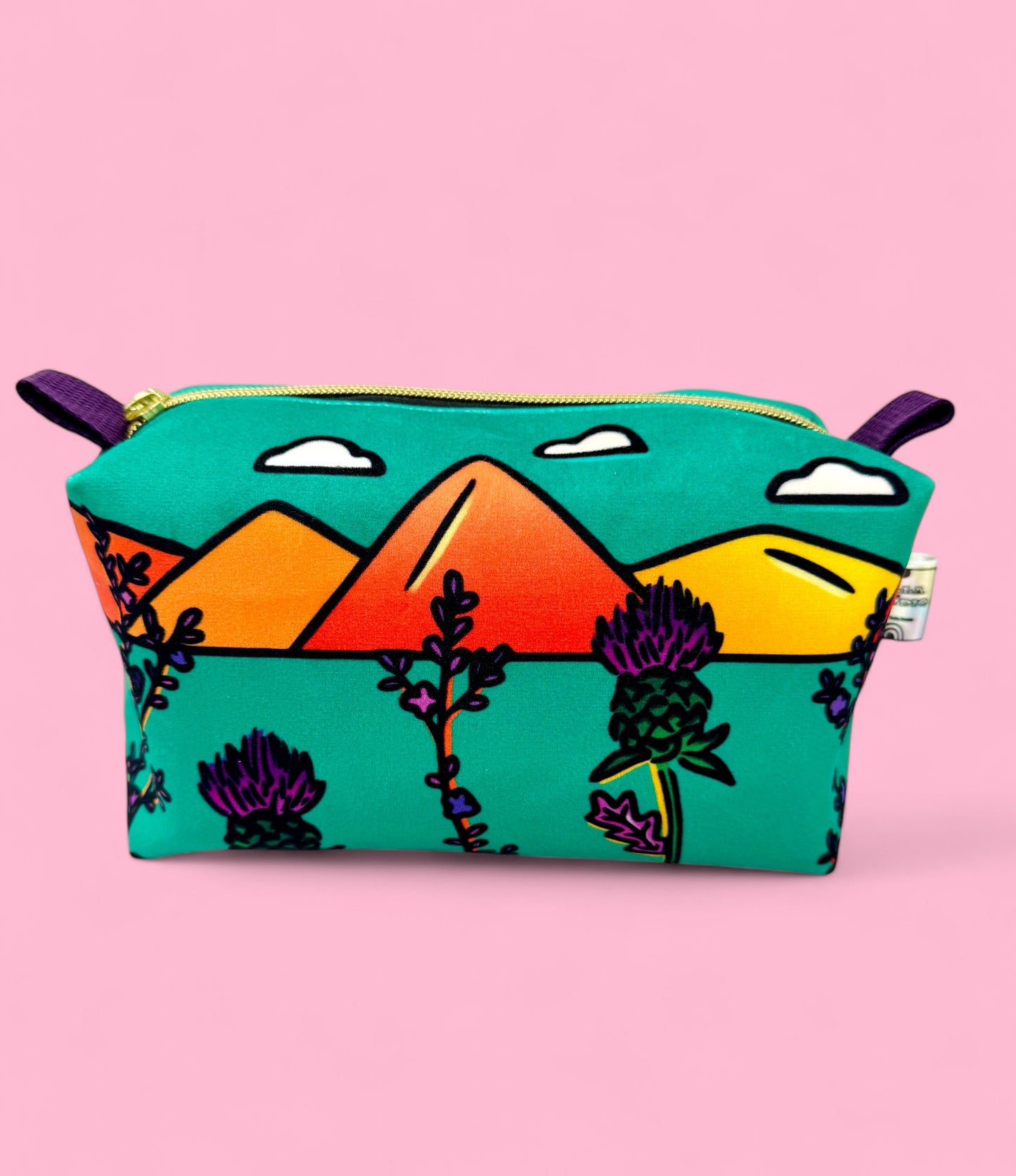Thistle and Heather Print Boxy Pouch | Stylish Storage for Makeup & Accessories