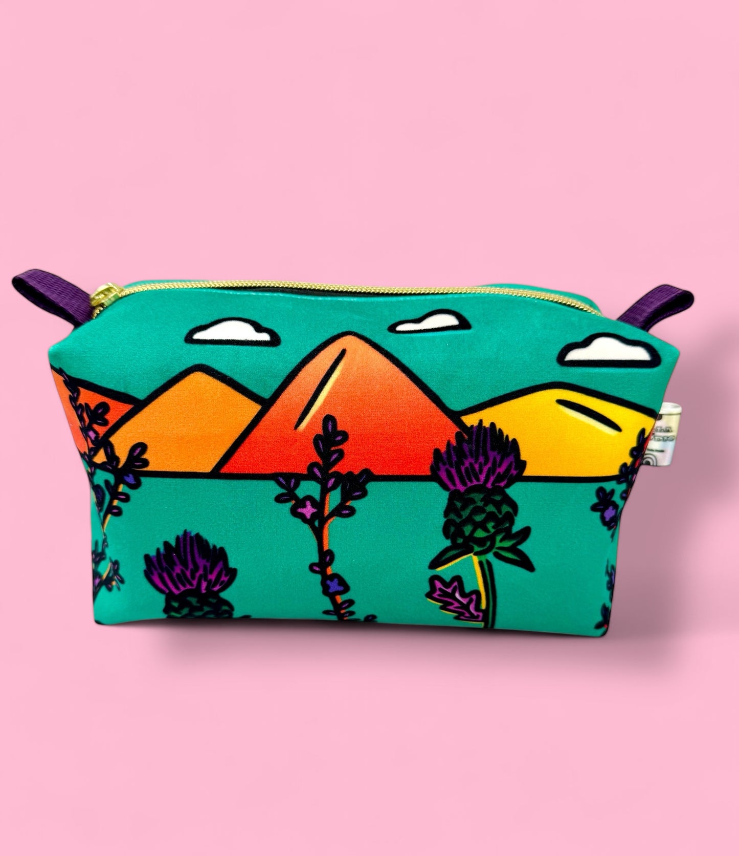 Thistle and Heather Print Boxy Pouch | Stylish Storage for Makeup & Accessories