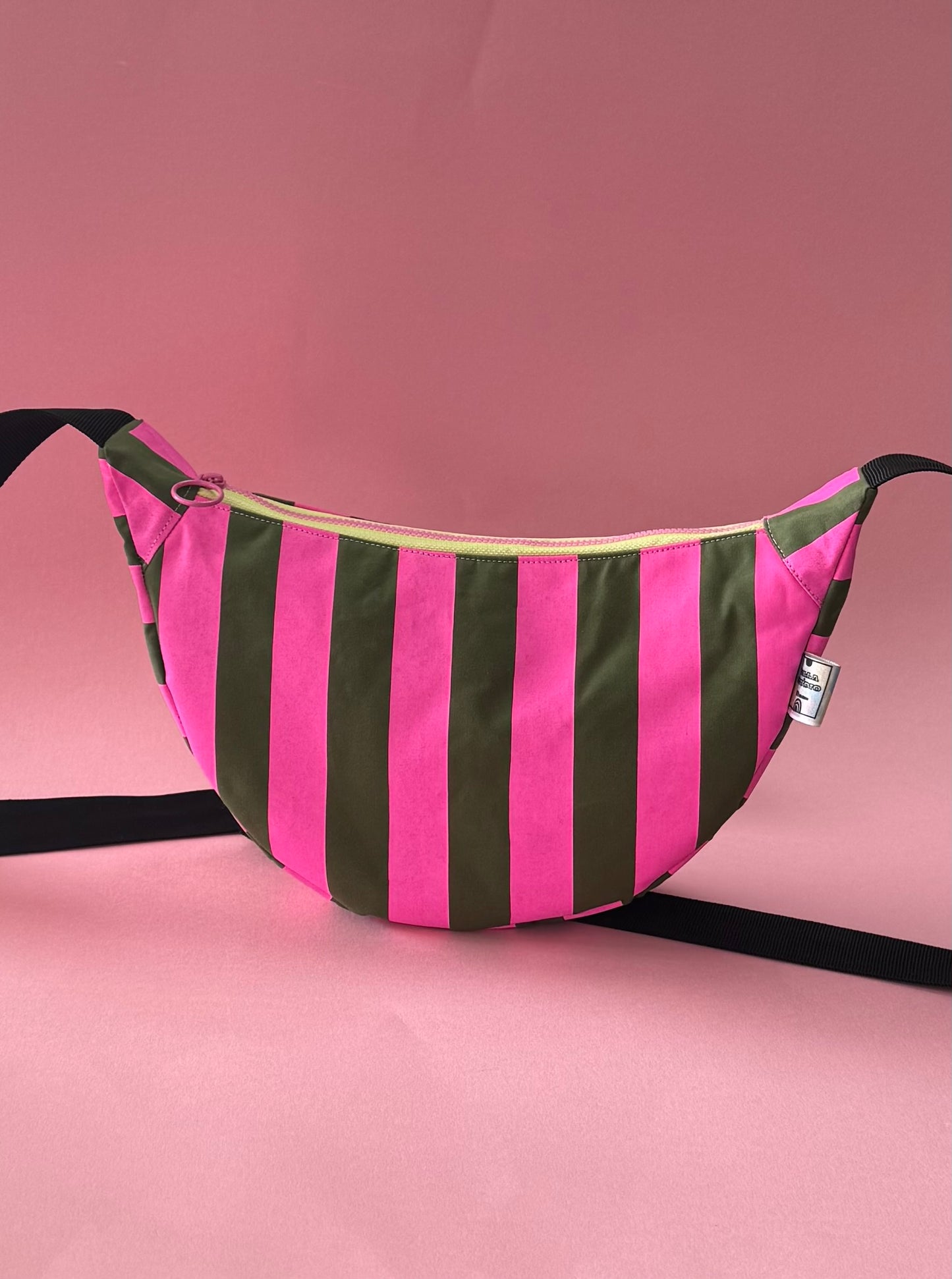 Pink and Green Stripes Sling Bag | Crossbody Bag | Adjustable Waxed Cotton Bag |Stripy Pattern Bag