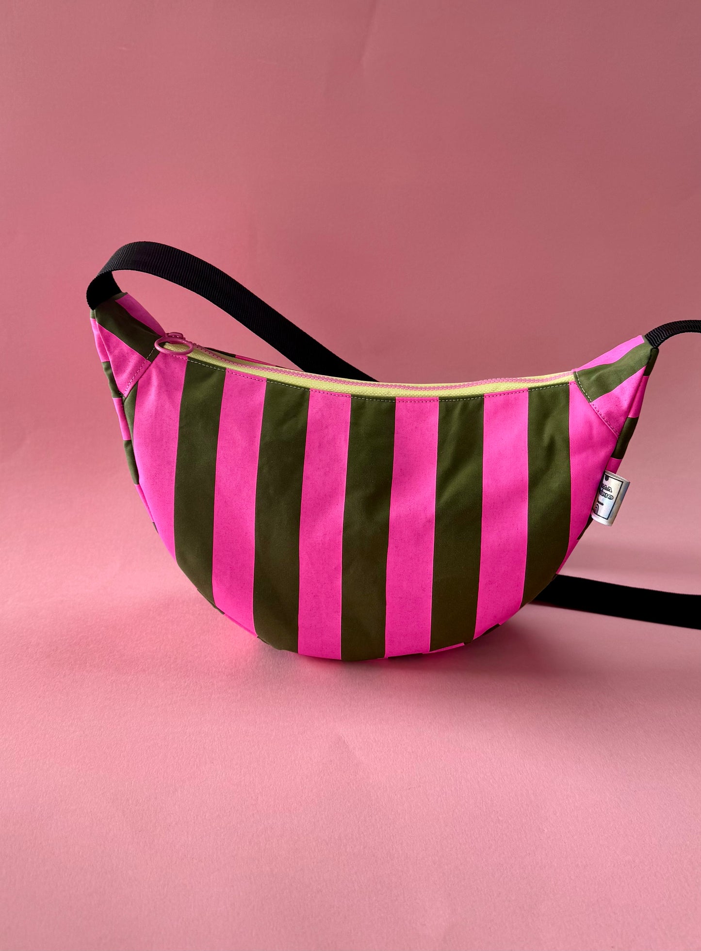 Pink and Green Stripes Sling Bag | Crossbody Bag | Adjustable Waxed Cotton Bag |Stripy Pattern Bag