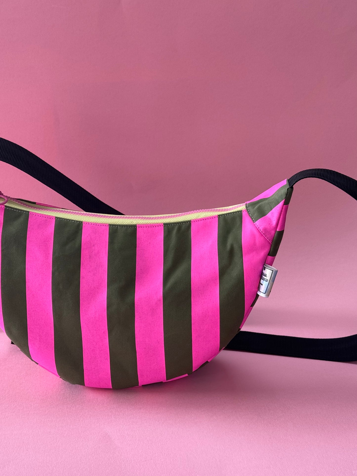 Pink and Green Stripes Sling Bag | Crossbody Bag | Adjustable Waxed Cotton Bag |Stripy Pattern Bag