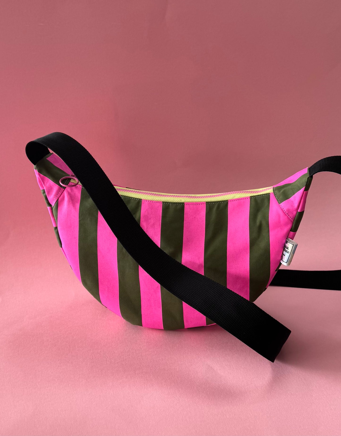 Pink and Green Stripes Sling Bag | Crossbody Bag | Adjustable Waxed Cotton Bag |Stripy Pattern Bag