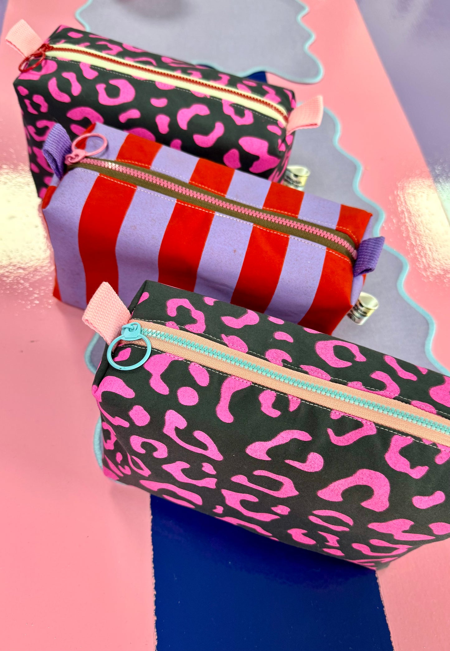 Versatile Boxy Pouch for Travel & Accessories | Red and Purple Stripey Pattern Travel Bag