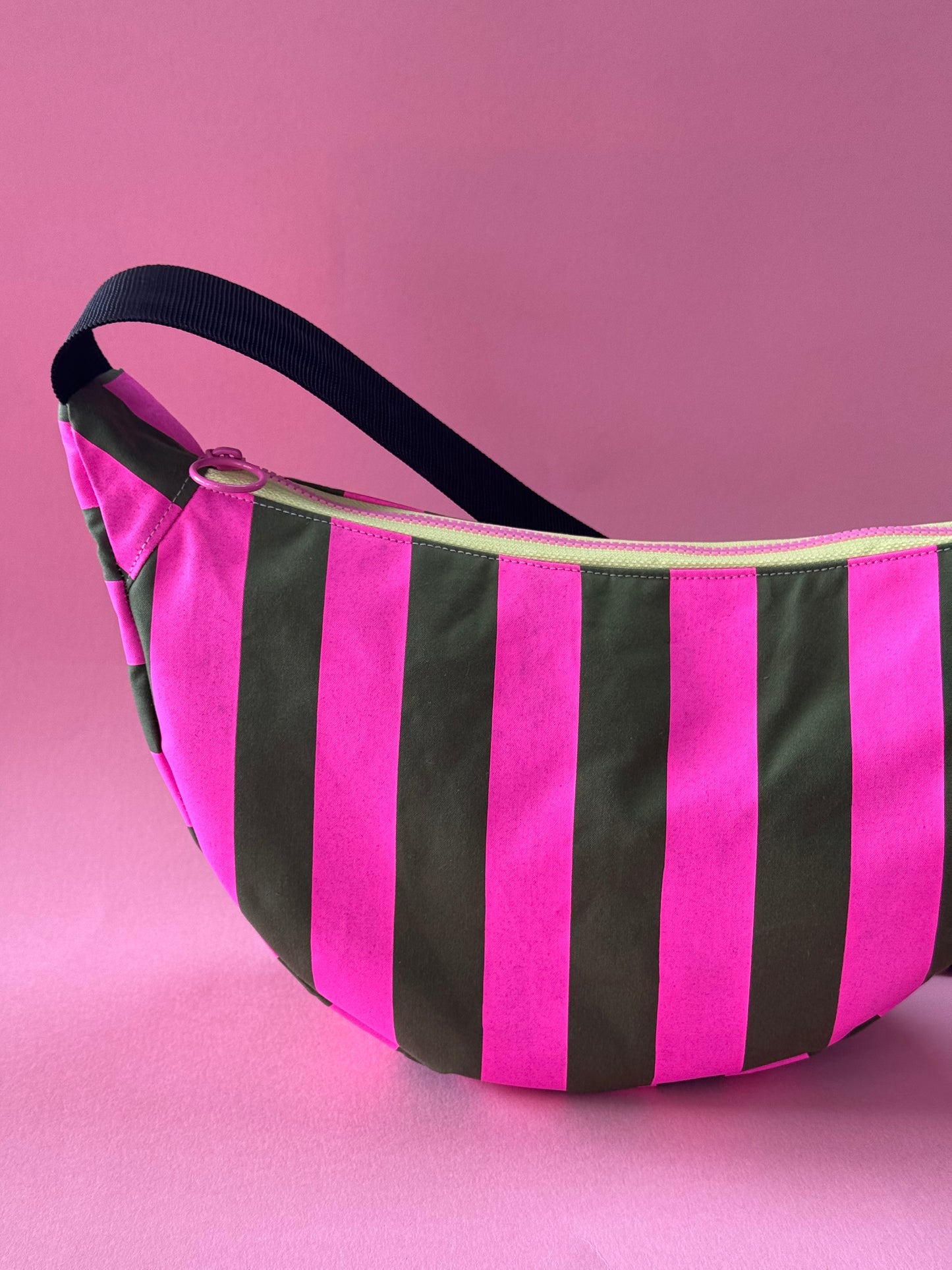 Pink and Green Stripes Sling Bag | Crossbody Bag | Adjustable Waxed Cotton Bag |Stripy Pattern Bag