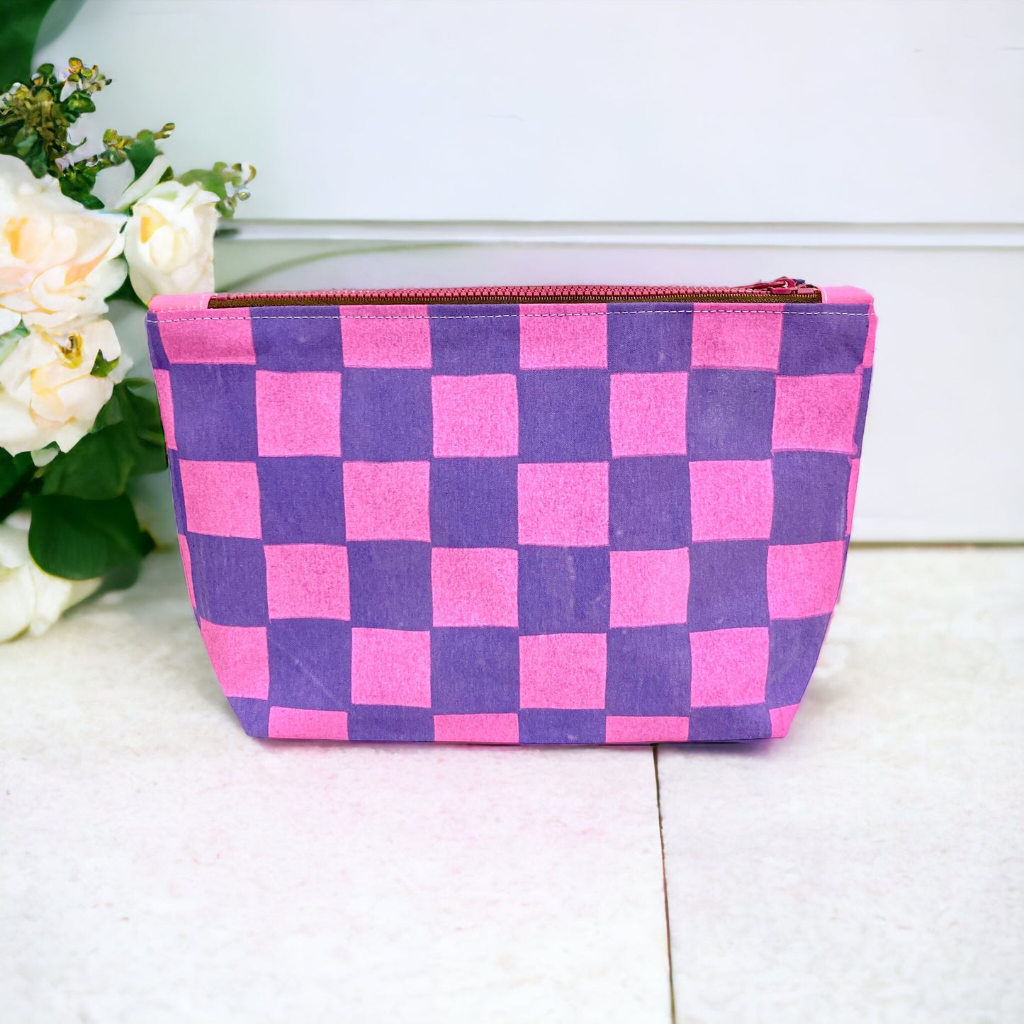 Handprinted Waxed Cotton Small Cosmetic Bag | Eco-Friendly Beauty Organiser for Travel and Daily Use