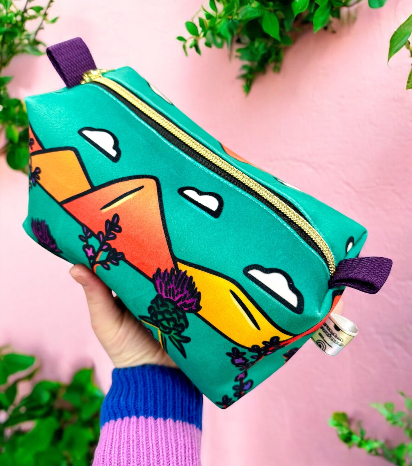 Thistle and Heather Print Boxy Pouch | Stylish Storage for Makeup & Accessories