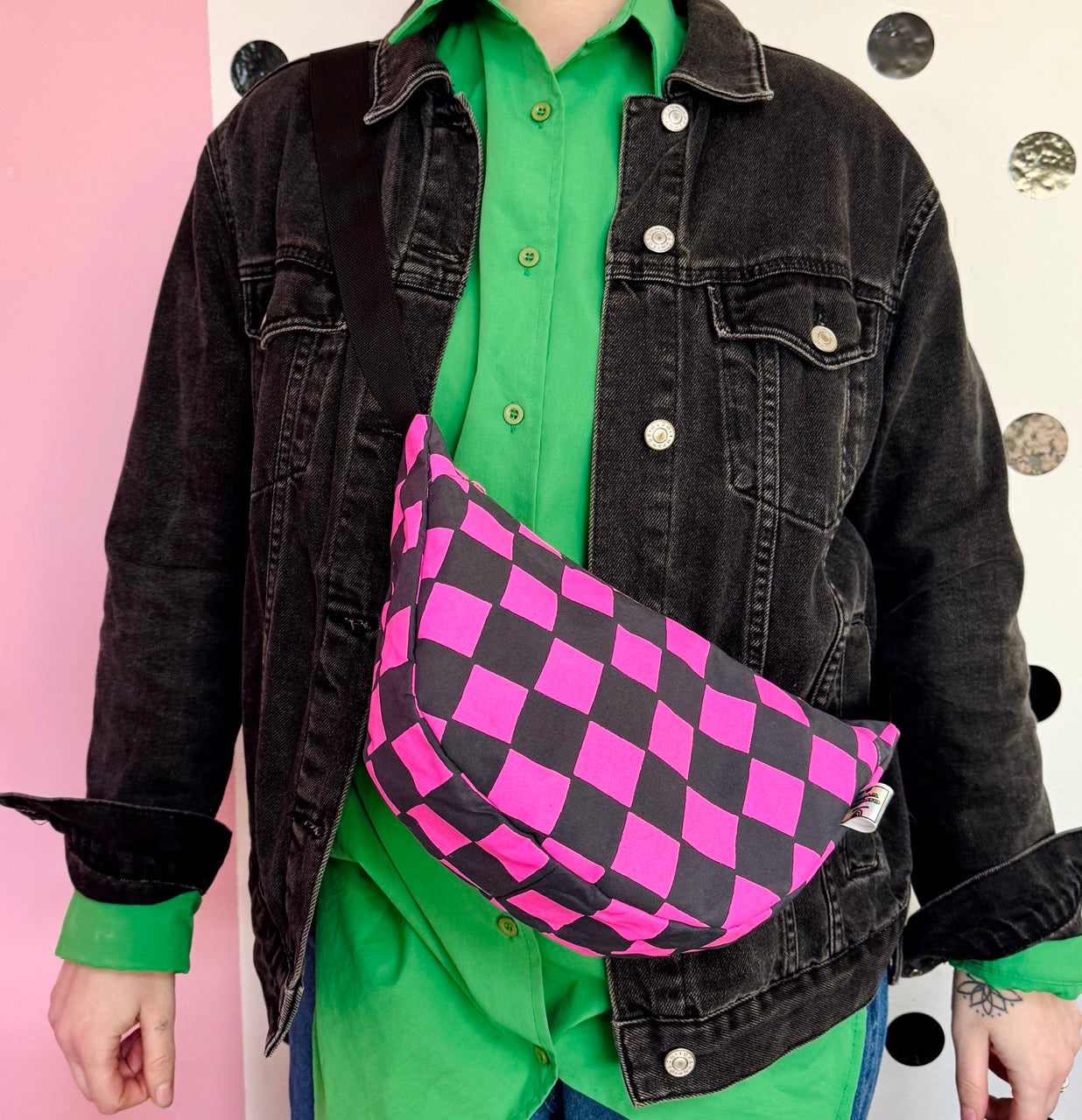 Checkered Pattern Sling Bag | Crossbody Bag | Adjustable Waxed Cotton Bag