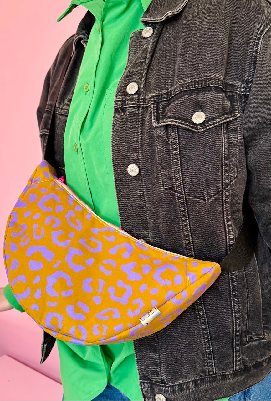 Leopard Print Sling Bag | Crossbody Bag | Adjustable Waxed Cotton Bag