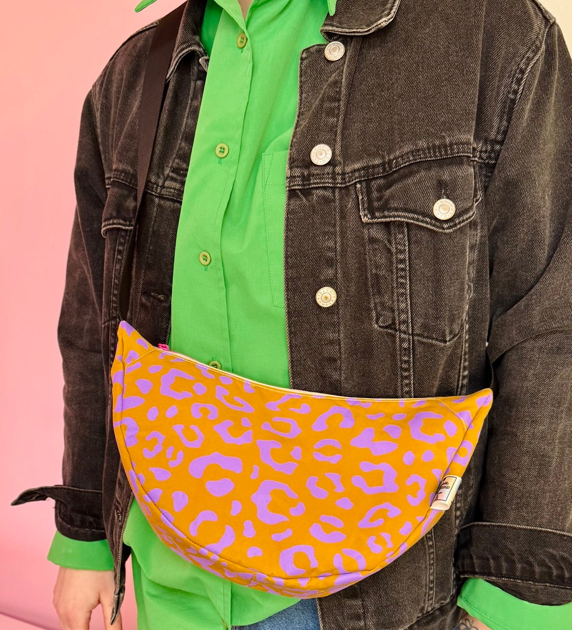 Leopard Print Sling Bag | Crossbody Bag | Adjustable Waxed Cotton Bag