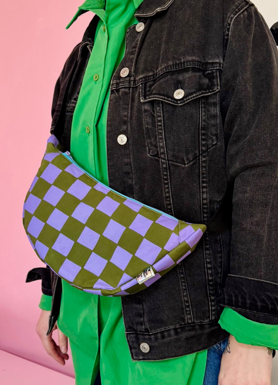 Checkered Pattern Sling Bag | Crossbody Bag | Adjustable Waxed Cotton Bag