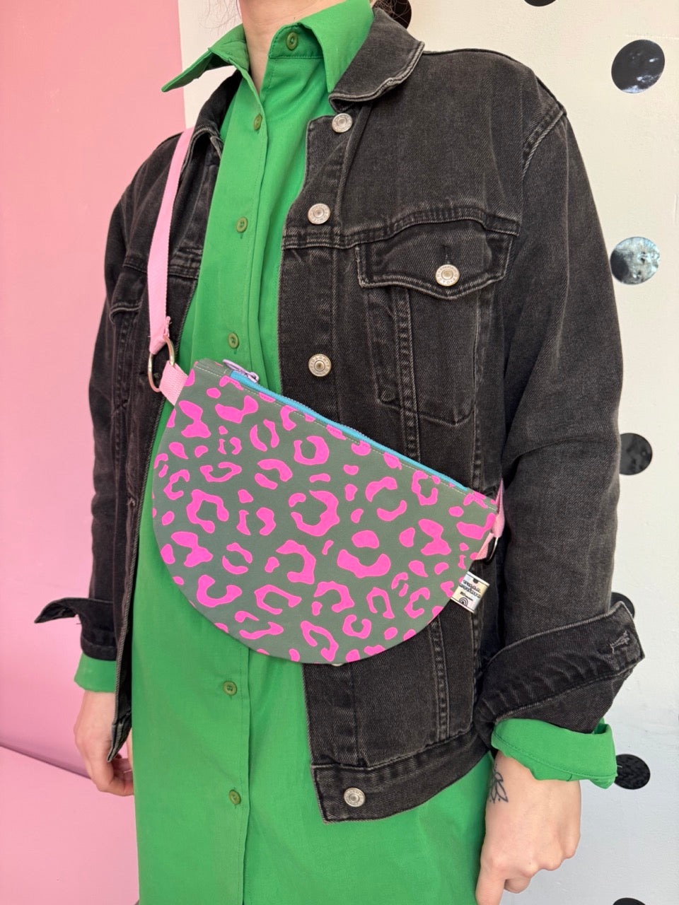 Leopard Print Crossbody Bag | Semi-Circle Crossbody Bag | Adjustable Waxed Cotton |