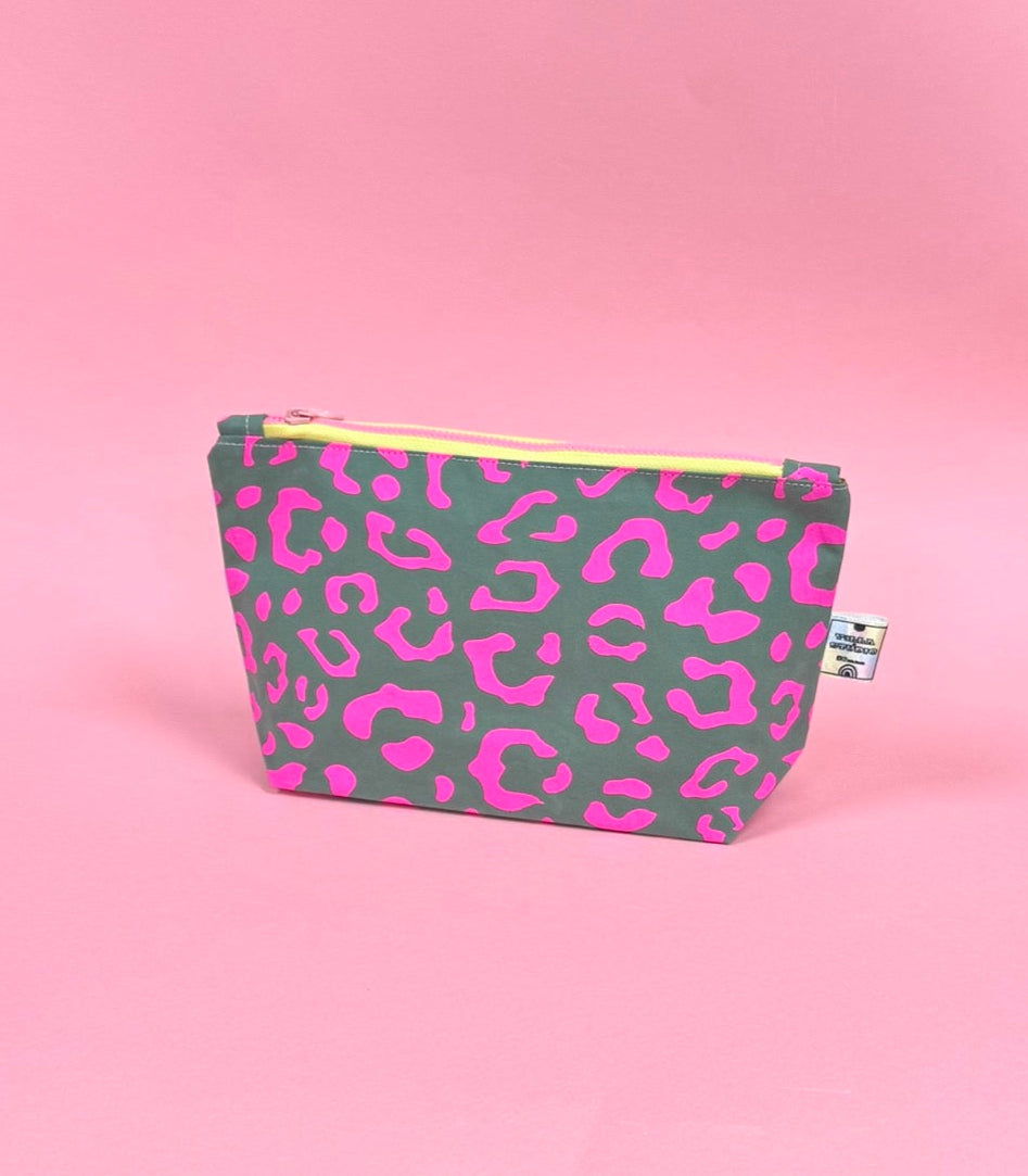Leopard Print Waxed Cotton Small Cosmetic Bag | Eco-Friendly Beauty Organiser for Travel and Daily Use