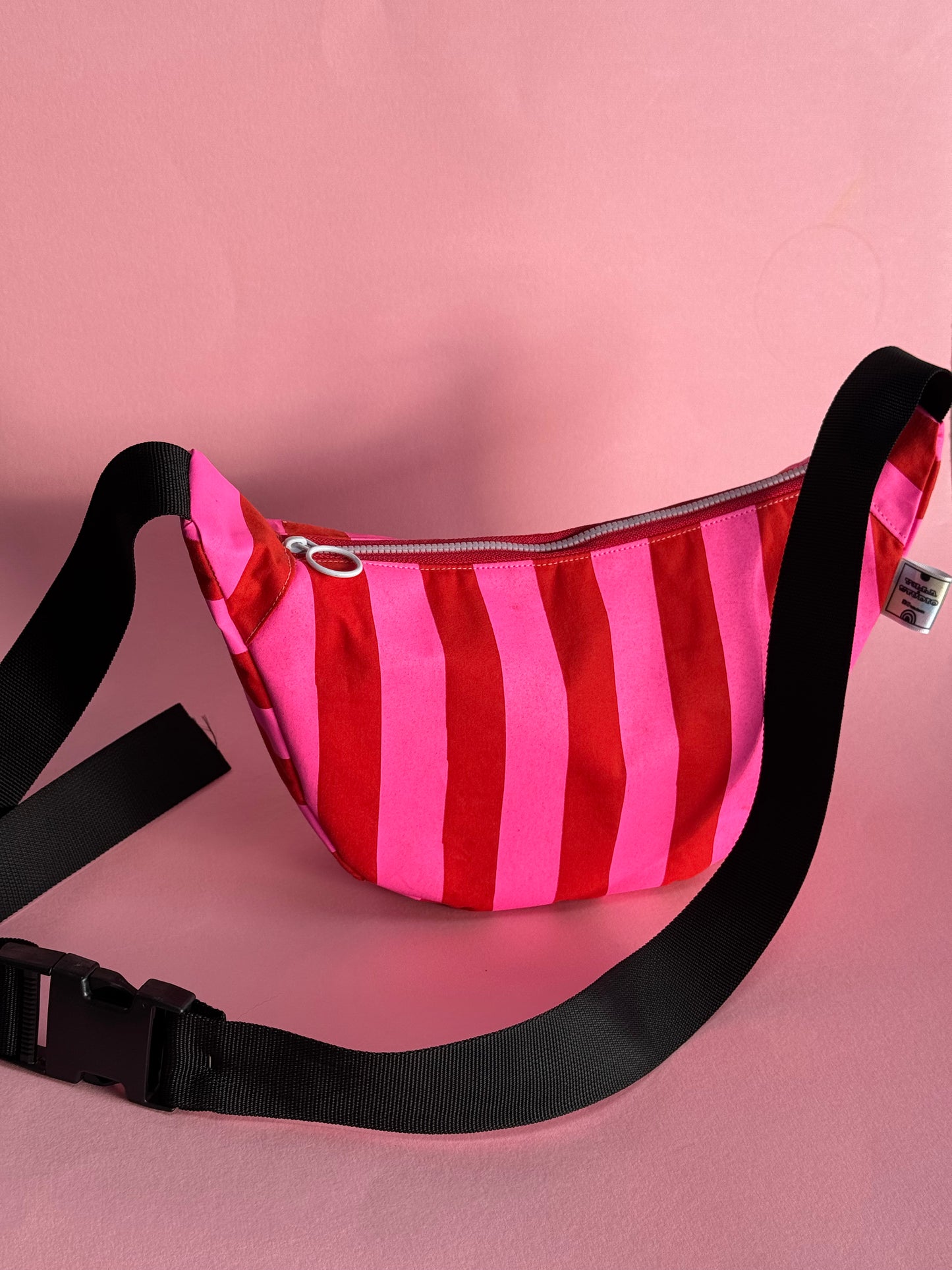 Pink and Red Sling Bag | Crossbody Bag | Adjustable Waxed Cotton Bag |Stripy Pattern Bag