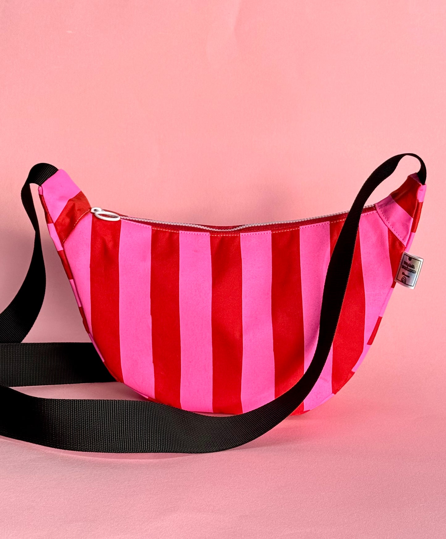 Pink and Red Sling Bag | Crossbody Bag | Adjustable Waxed Cotton Bag |Stripy Pattern Bag