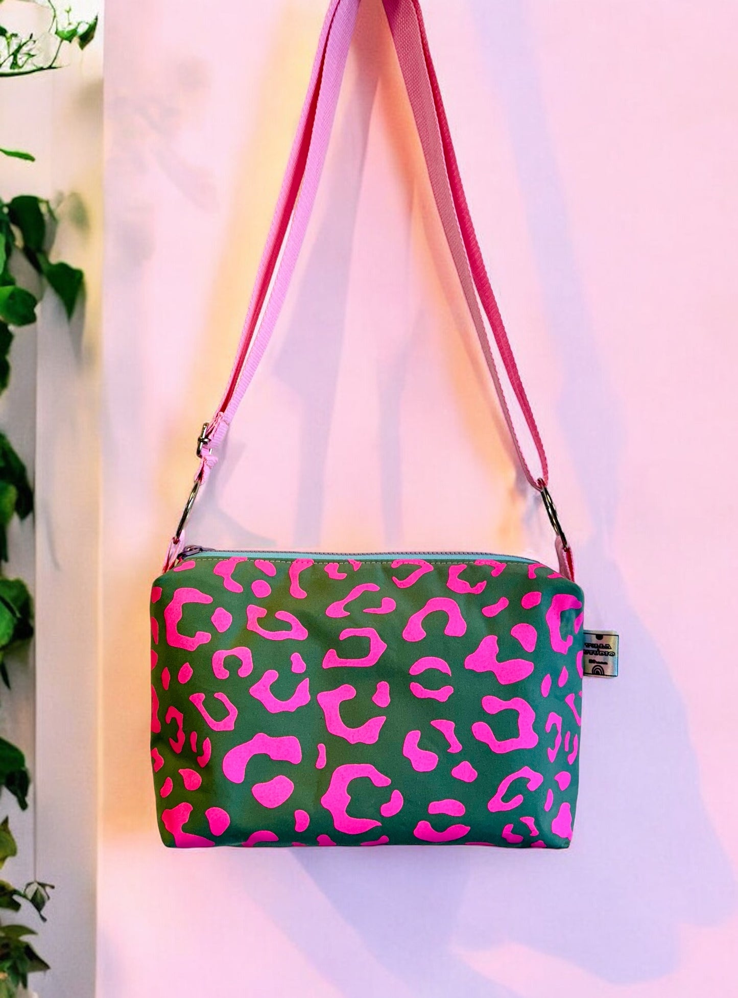 Leopard Print Bag | Boxy Crossbody Bag | Adjustable Waxed Cotton Bag | Leopard Print Bag