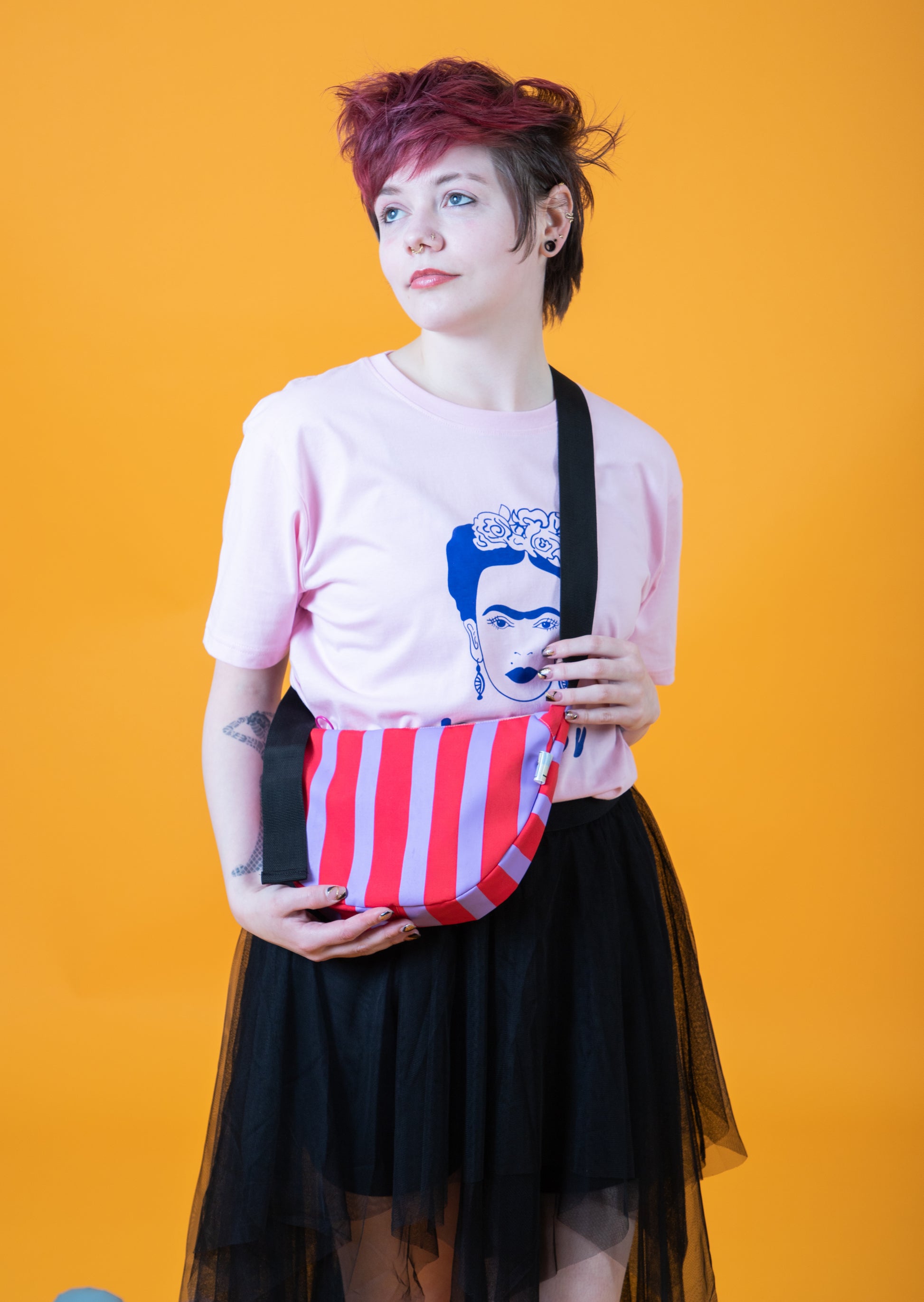 Purple and Dark Red Stripes Sling Bag | Crossbody Bag | Adjustable Waxed Cotton Bag |Stripy Pattern Bag