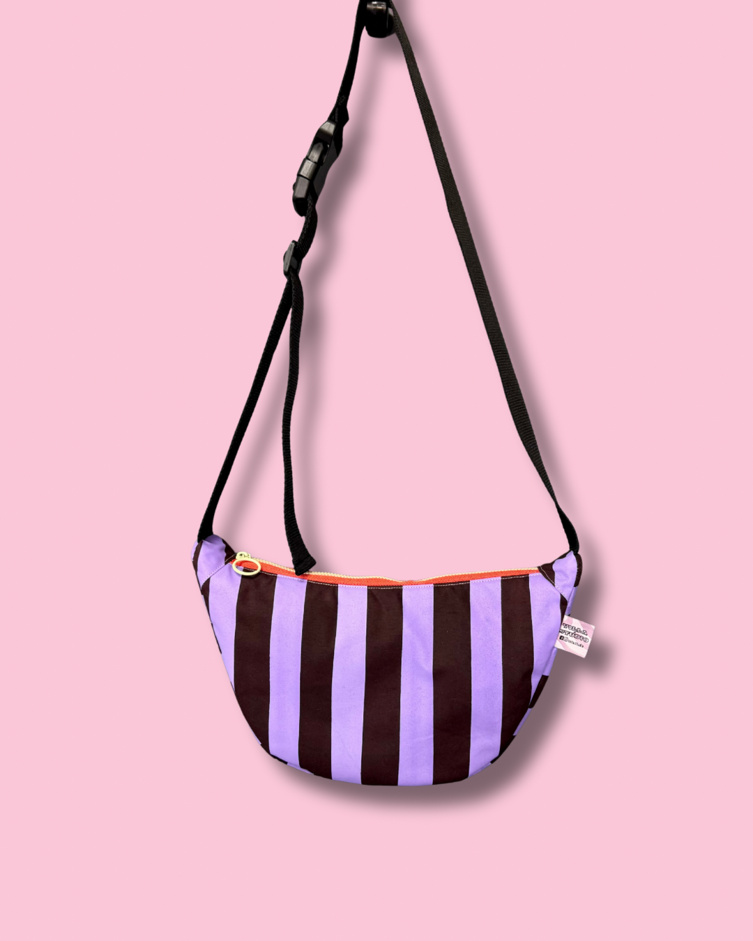 Purple and Burgundy Stripes Sling Bag | Crossbody Bag | Adjustable Waxed Cotton Bag |Stripy Pattern Bag