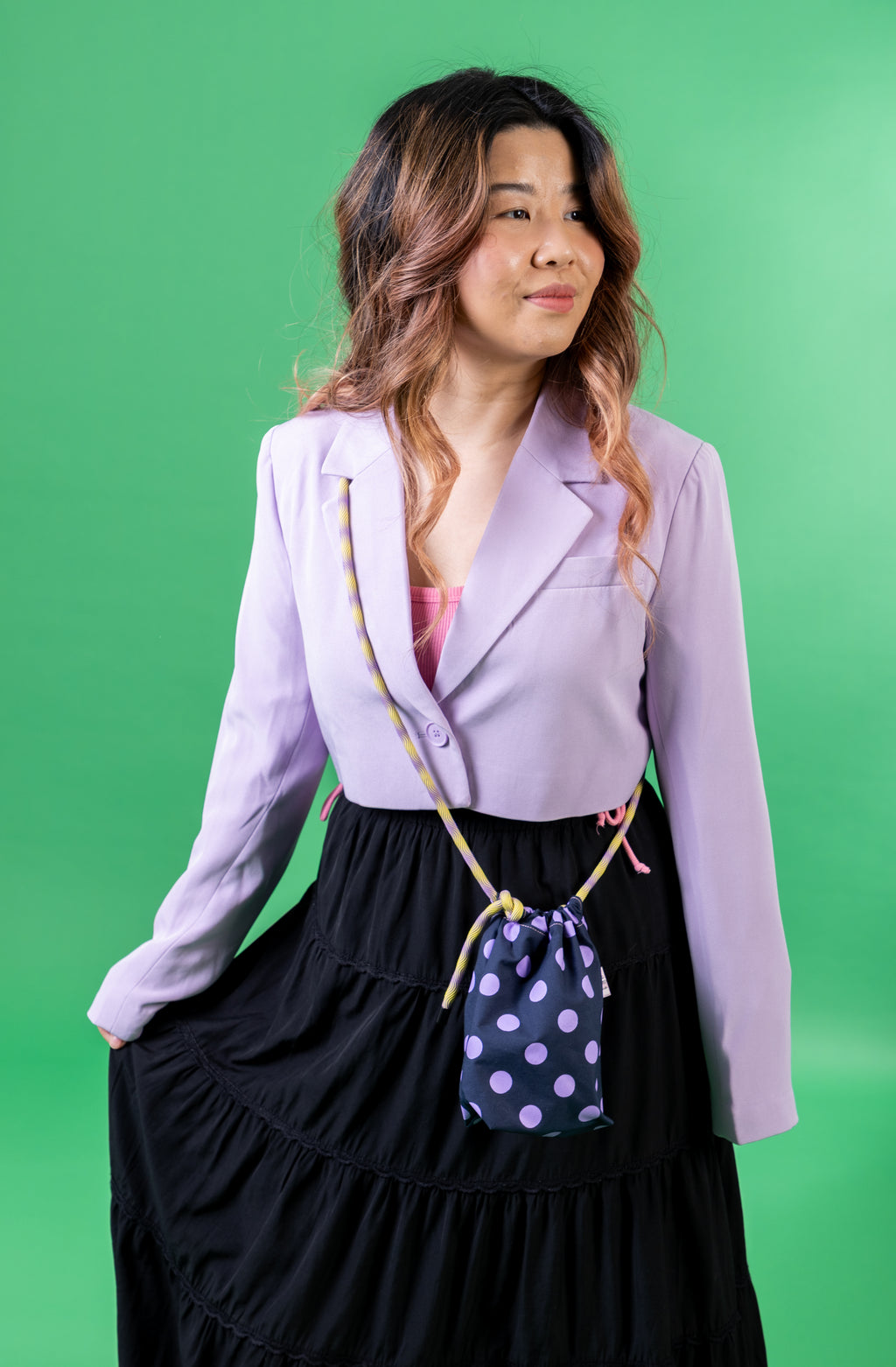 Mini Drawstring Crossbody - Funky Waxed Cotton Bag for Festivals & Dog Walks Polka Dots