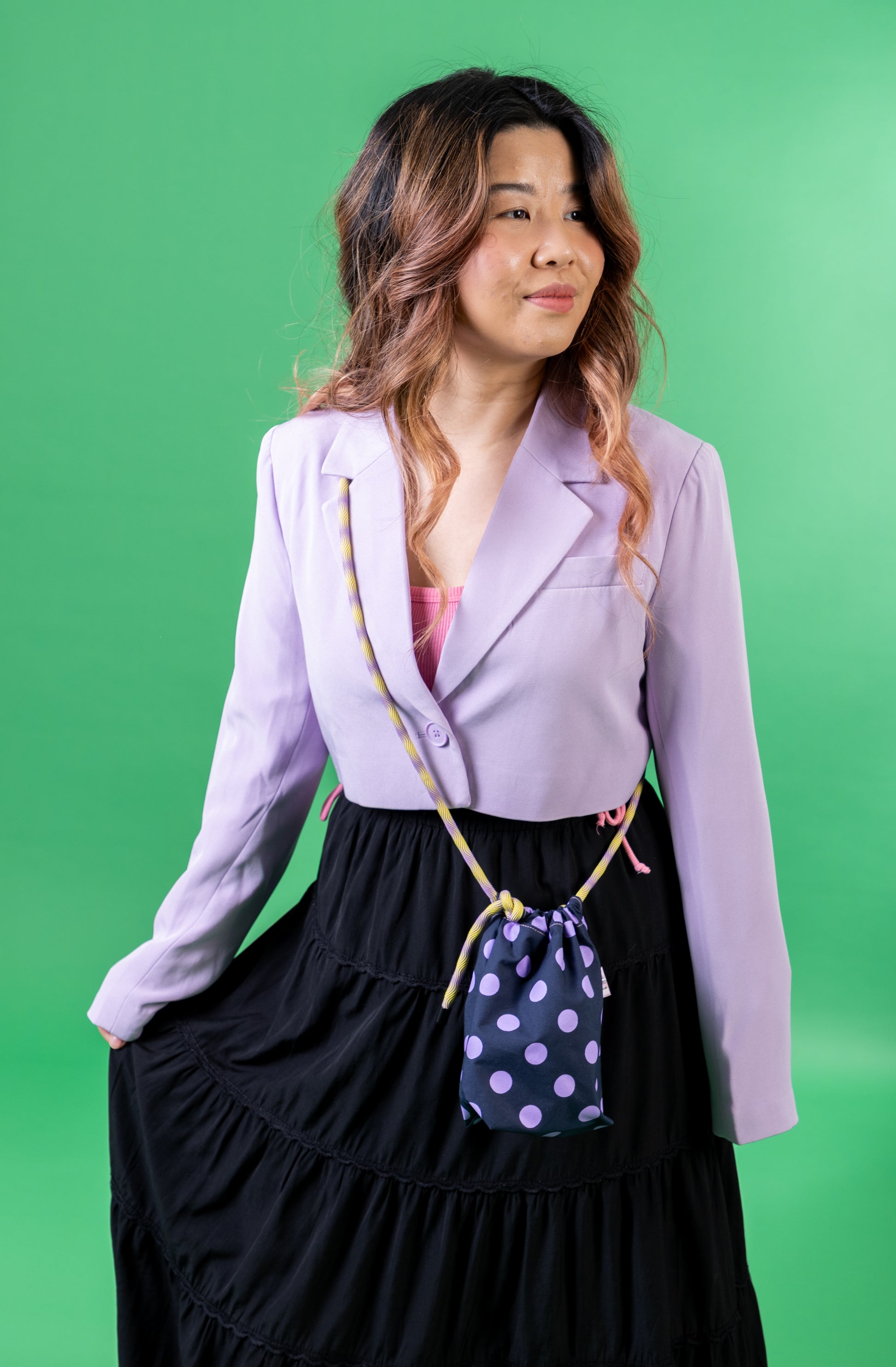 Mini Drawstring Crossbody - Funky Waxed Cotton Bag for Festivals & Dog Walks Polka Dots