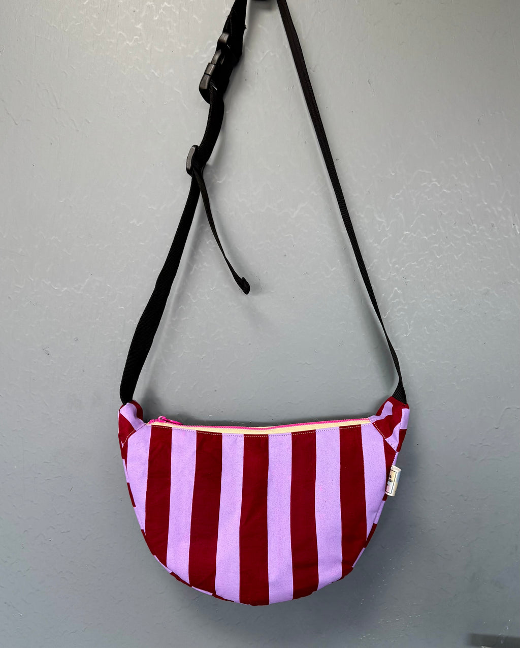 Purple and Dark Red Stripes Sling Bag | Crossbody Bag | Adjustable Waxed Cotton Bag |Stripy Pattern Bag