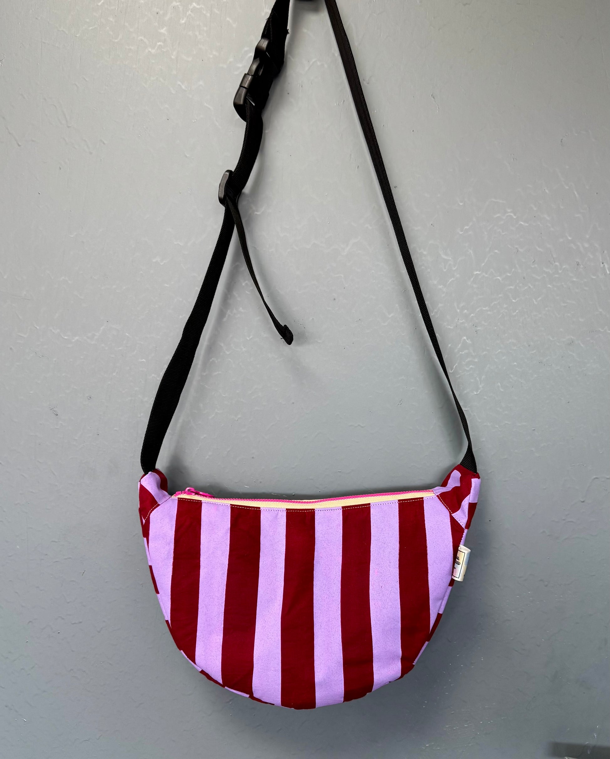 Purple and Dark Red Stripes Sling Bag | Crossbody Bag | Adjustable Waxed Cotton Bag |Stripy Pattern Bag