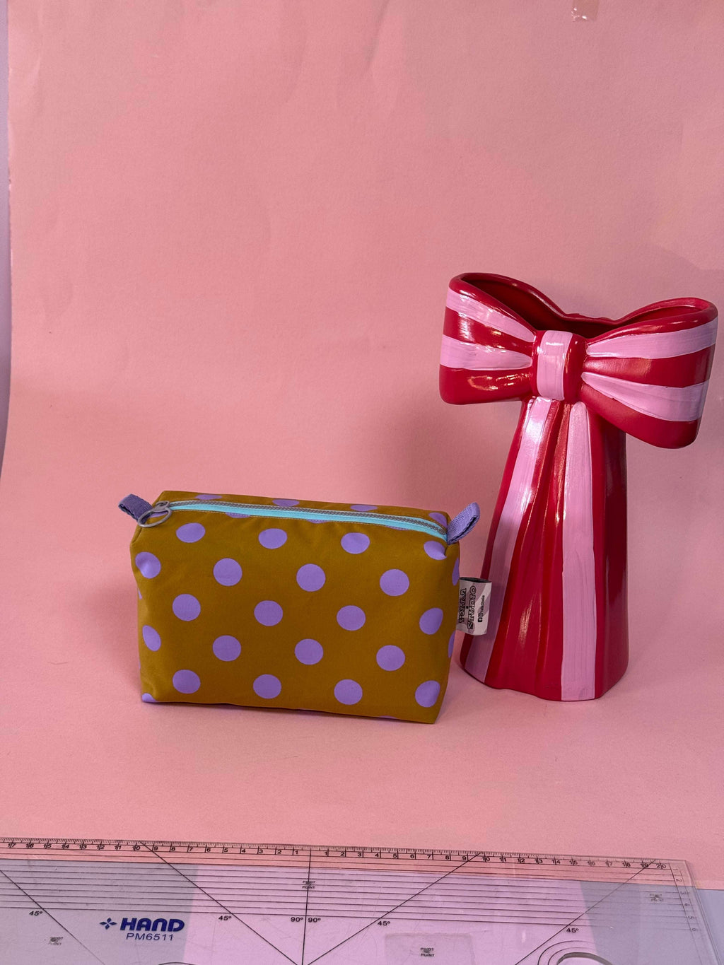 Versatile Boxy Pouch for Travel & Accessories |Purple and Mustard Polka Dots Travel Bag