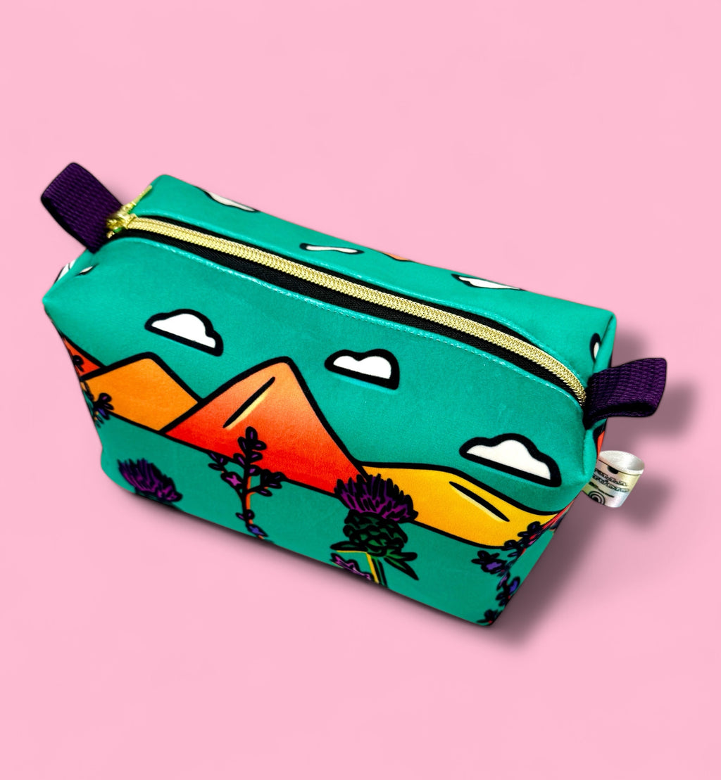 Thistle and Heather Print Boxy Pouch | Stylish Storage for Makeup & Accessories