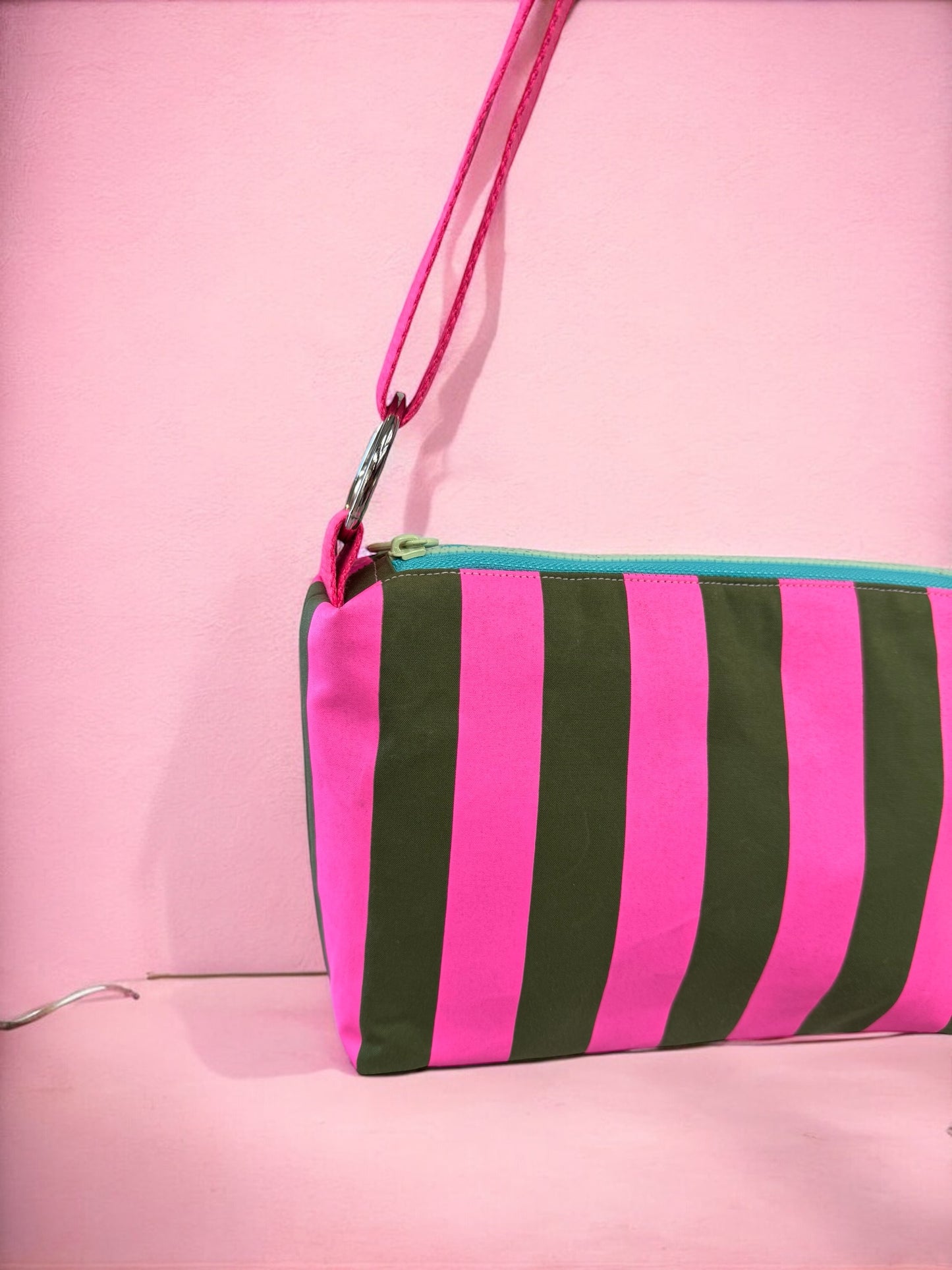 Crossbody Bag | Adjustable Waxed Cotton Bag |Stripy Pattern Bag