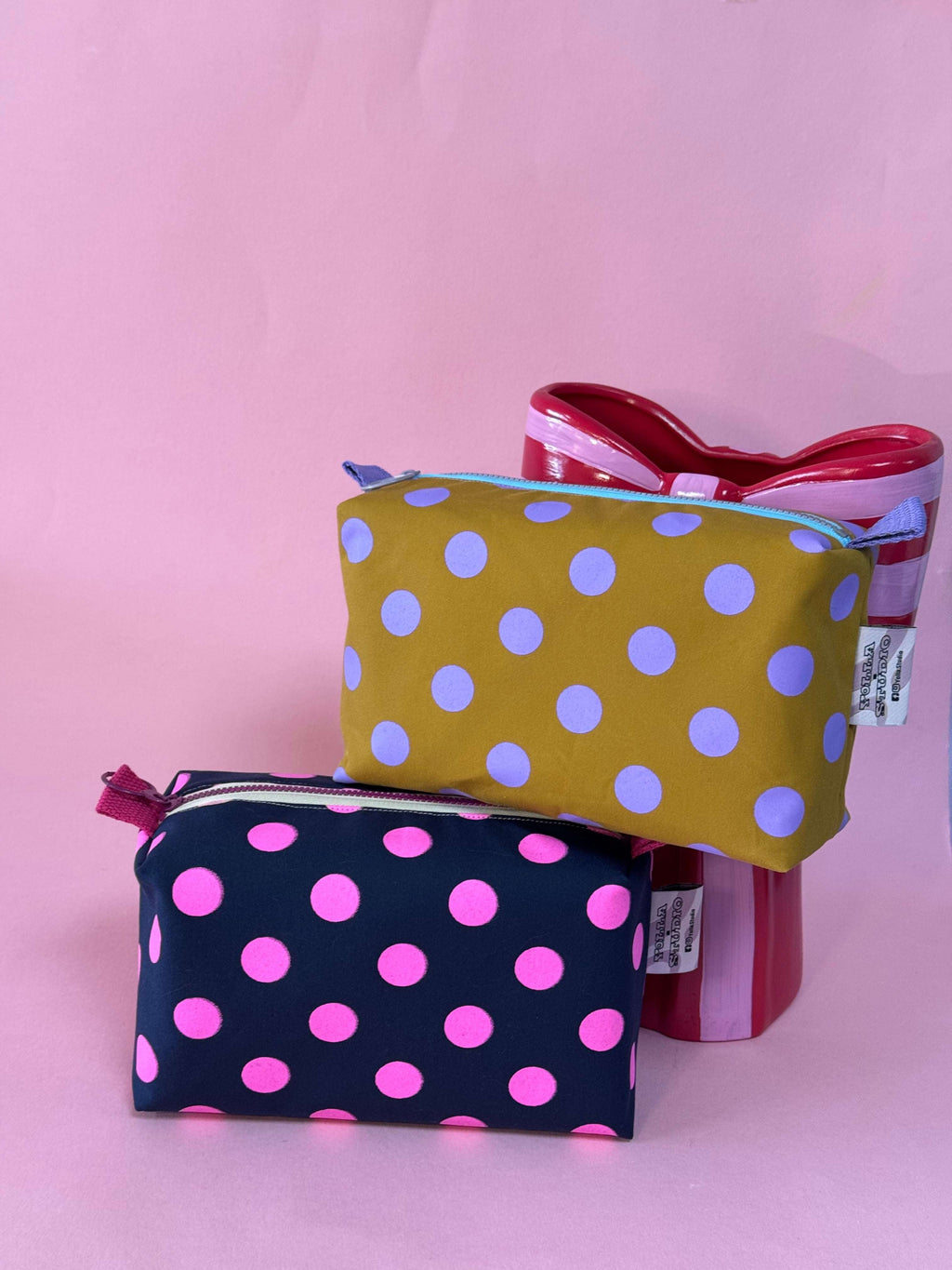 Versatile Boxy Pouch for Travel & Accessories |Purple and Mustard Polka Dots Travel Bag