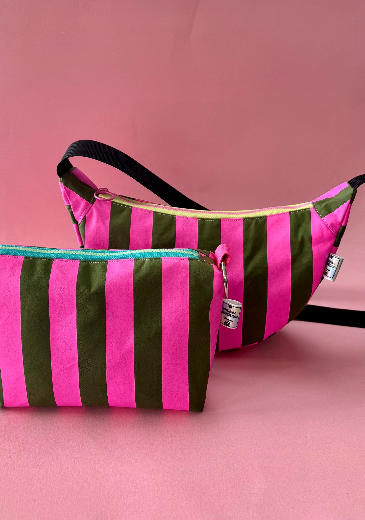 Crossbody Bag | Adjustable Waxed Cotton Bag |Stripy Pattern Bag