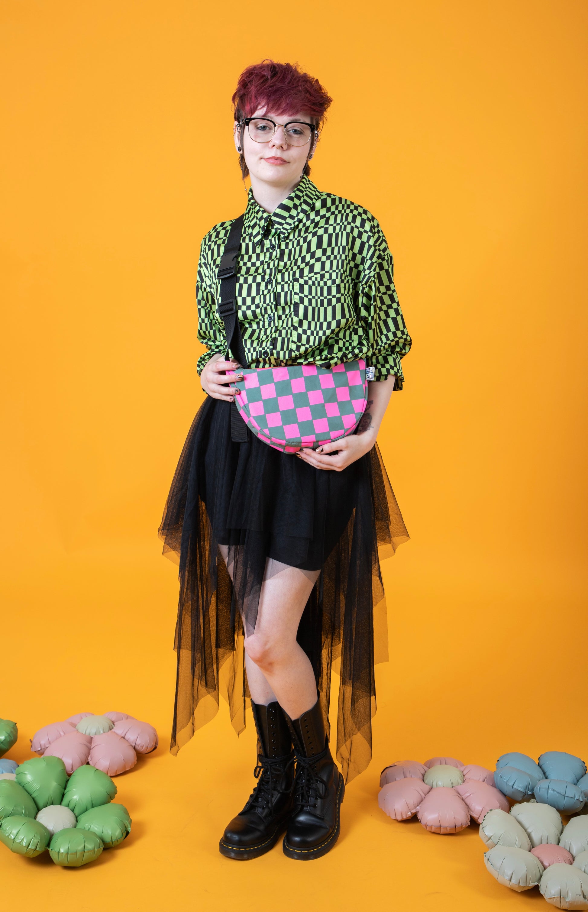 Checkered Pattern Sling Bag | Crossbody Bag | Adjustable Waxed Cotton Bag