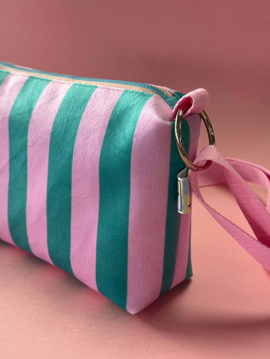 Striped Velvet Boxy Crossbody Bag | Waterproof Lining