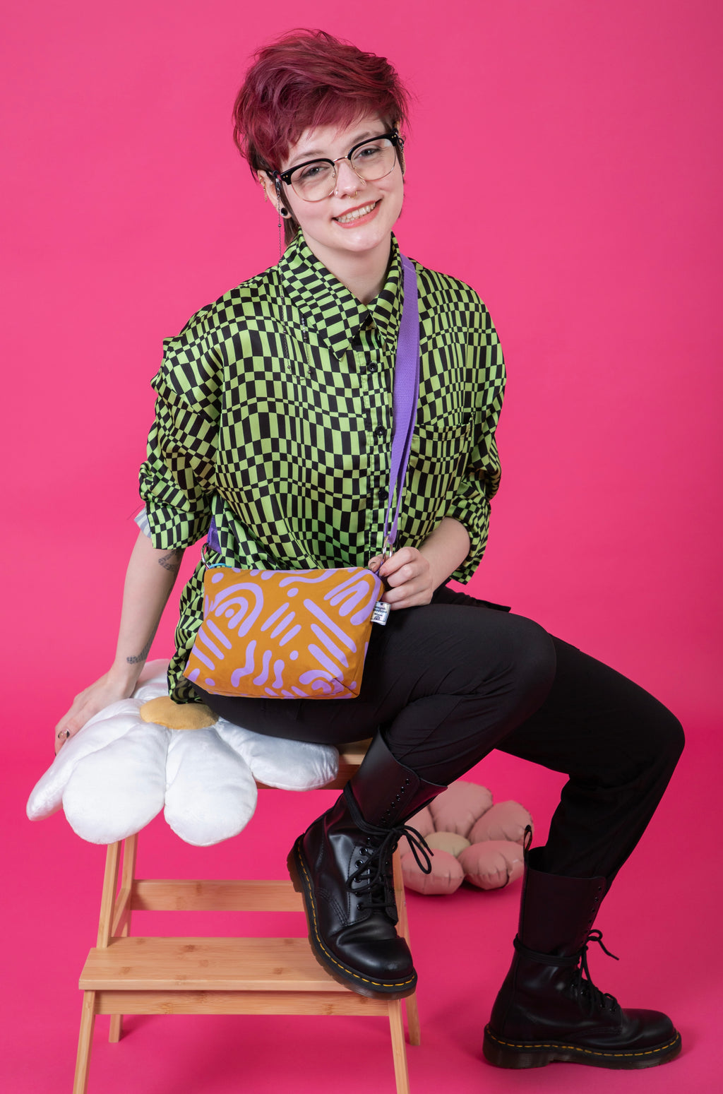 Boxy Crossbody Bag | Adjustable Waxed Cotton Bag | Abstract Pattern Bag