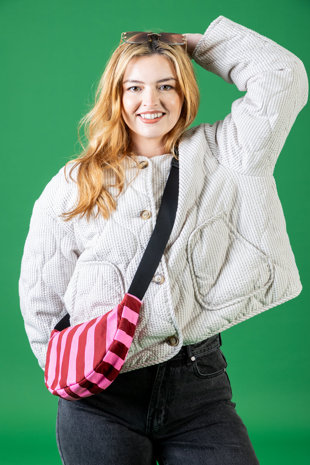Pink and Dark Red Stripes Sling Bag | Crossbody Bag | Adjustable Waxed Cotton Bag |Stripy Pattern Bag