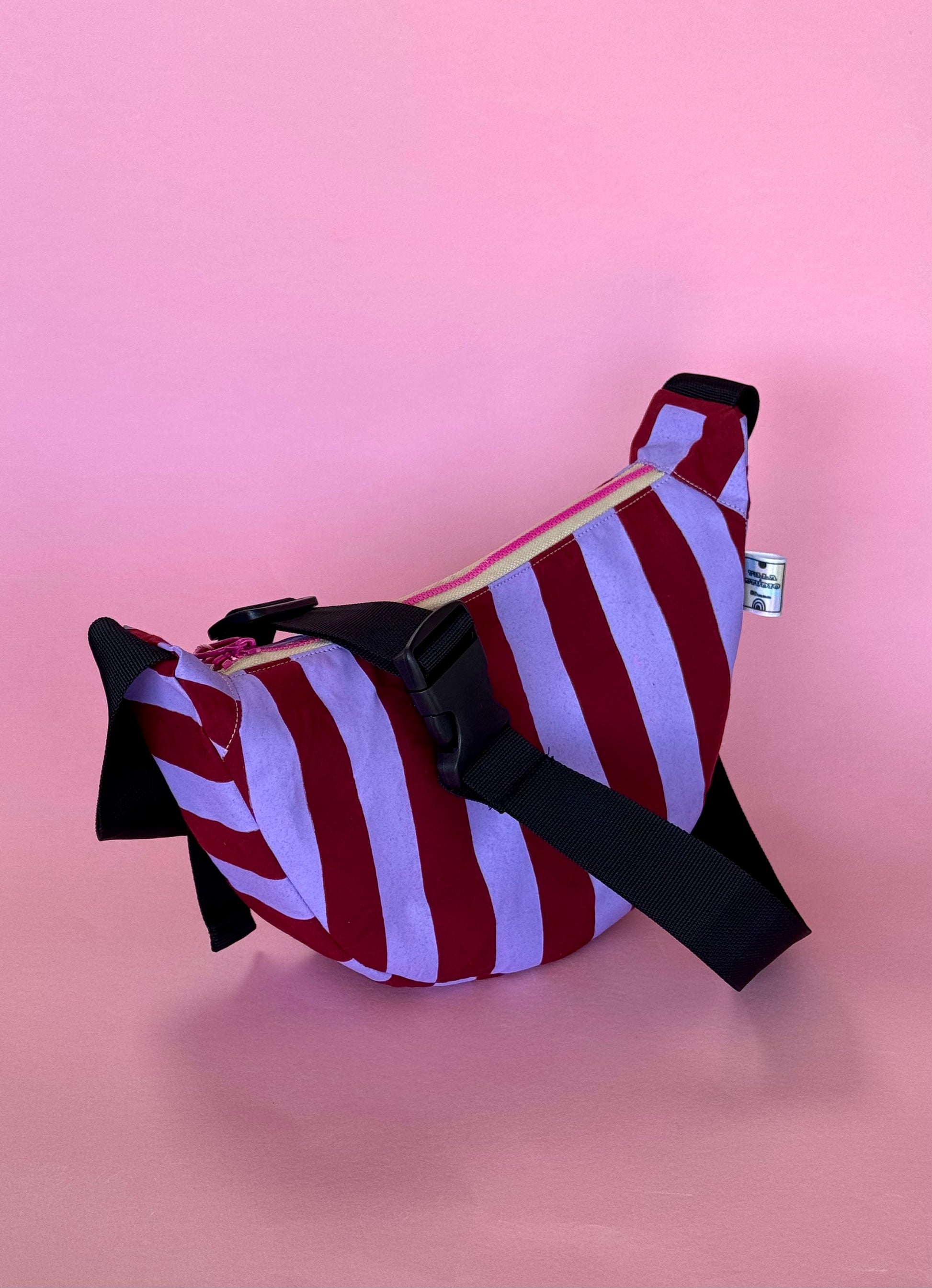 Purple and Dark Red Stripes Sling Bag | Crossbody Bag | Adjustable Waxed Cotton Bag |Stripy Pattern Bag