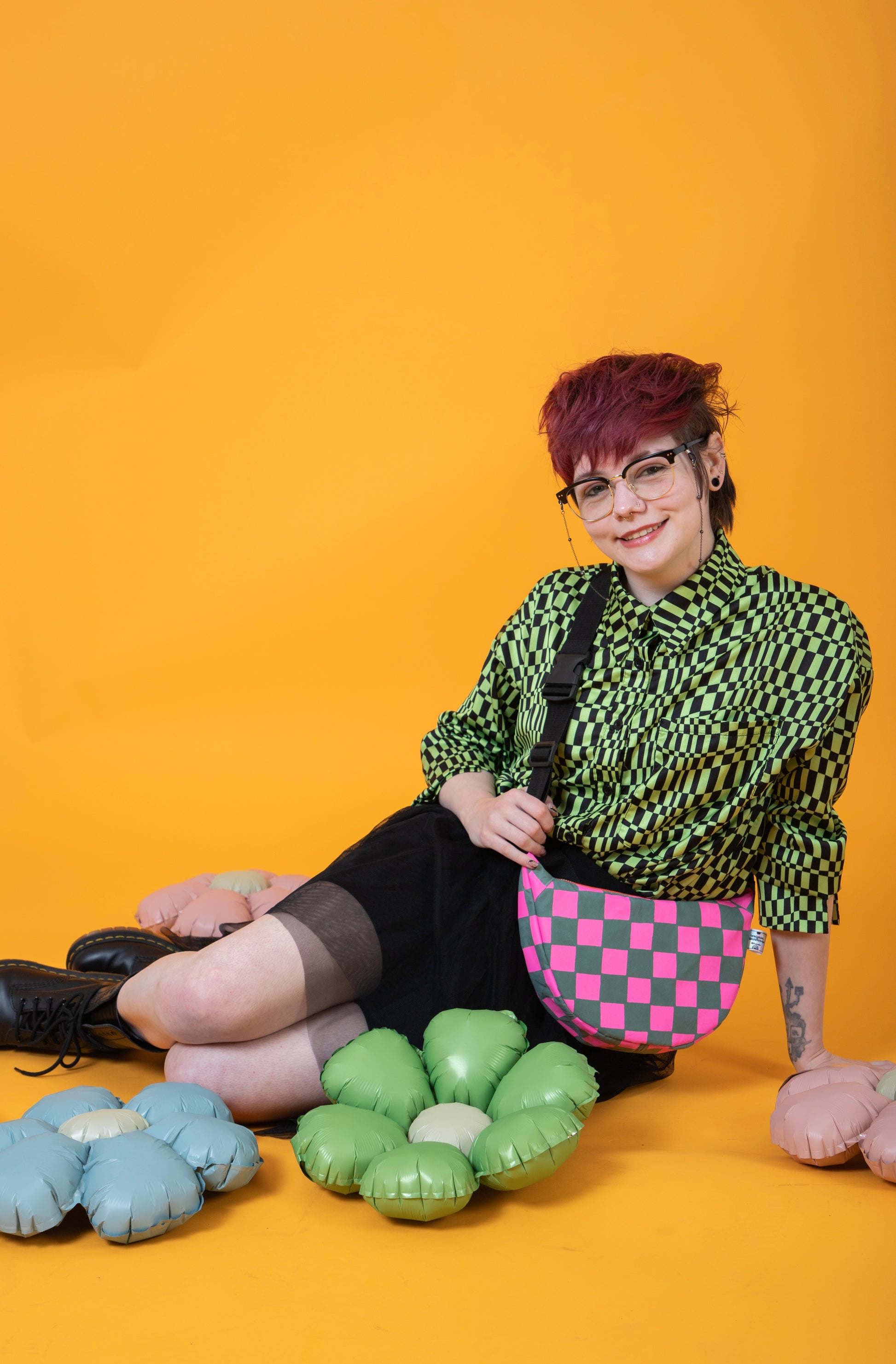 Checkered Pattern Sling Bag | Crossbody Bag | Adjustable Waxed Cotton Bag