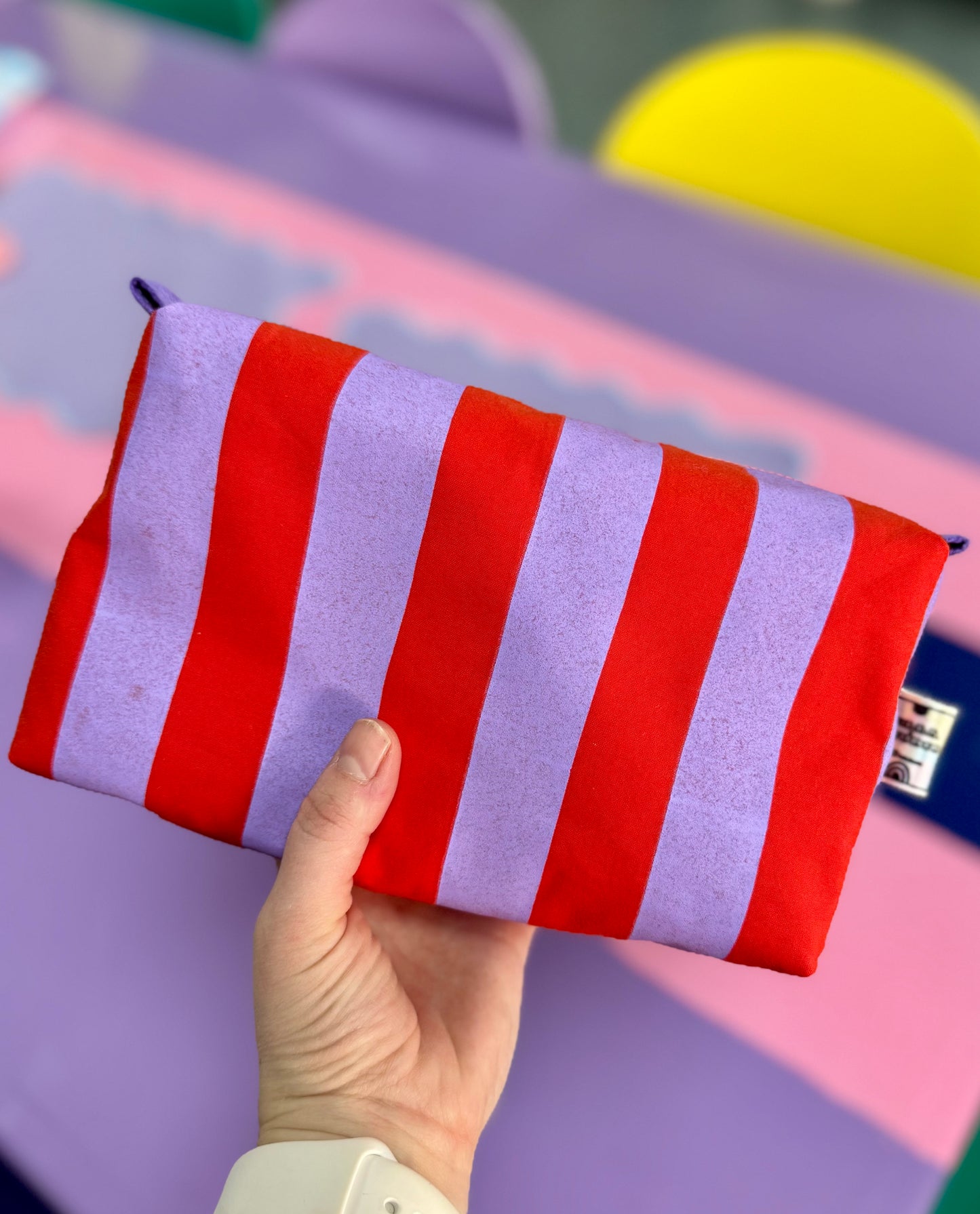 Versatile Boxy Pouch for Travel & Accessories | Red and Purple Stripey Pattern Travel Bag