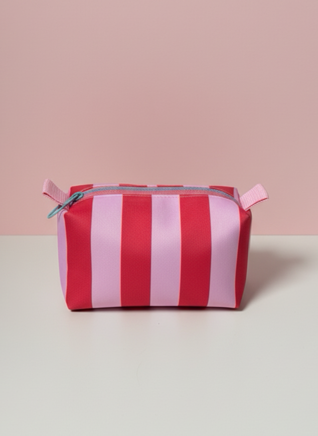 Striped Velvet Boxy Pouch | Waterproof Lining