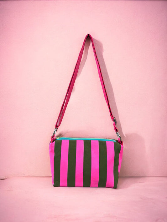 Crossbody Bag | Adjustable Waxed Cotton Bag |Stripy Pattern Bag