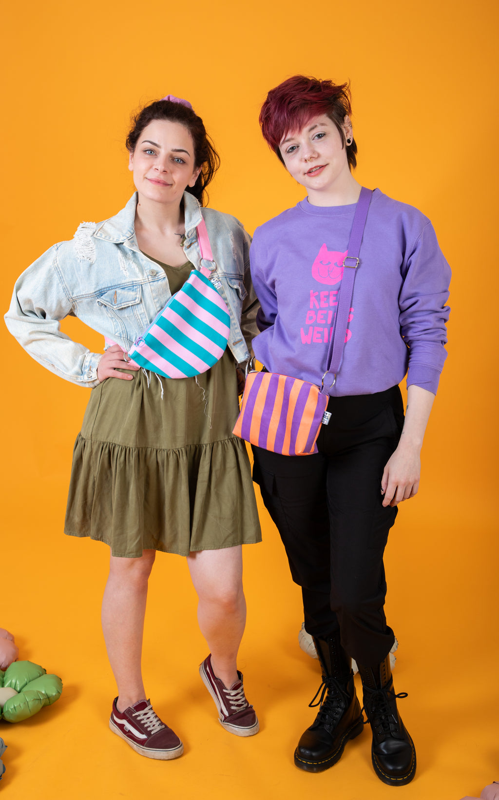 Striped Velvet Boxy Crossbody Bag | Waterproof Lining