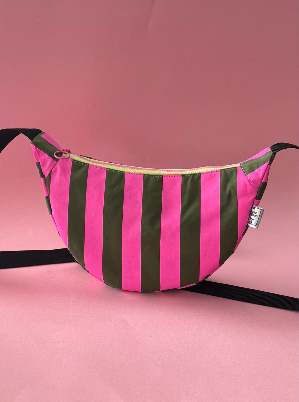 Pink and Green Stripes Sling Bag | Crossbody Bag | Adjustable Waxed Cotton Bag |Stripy Pattern Bag