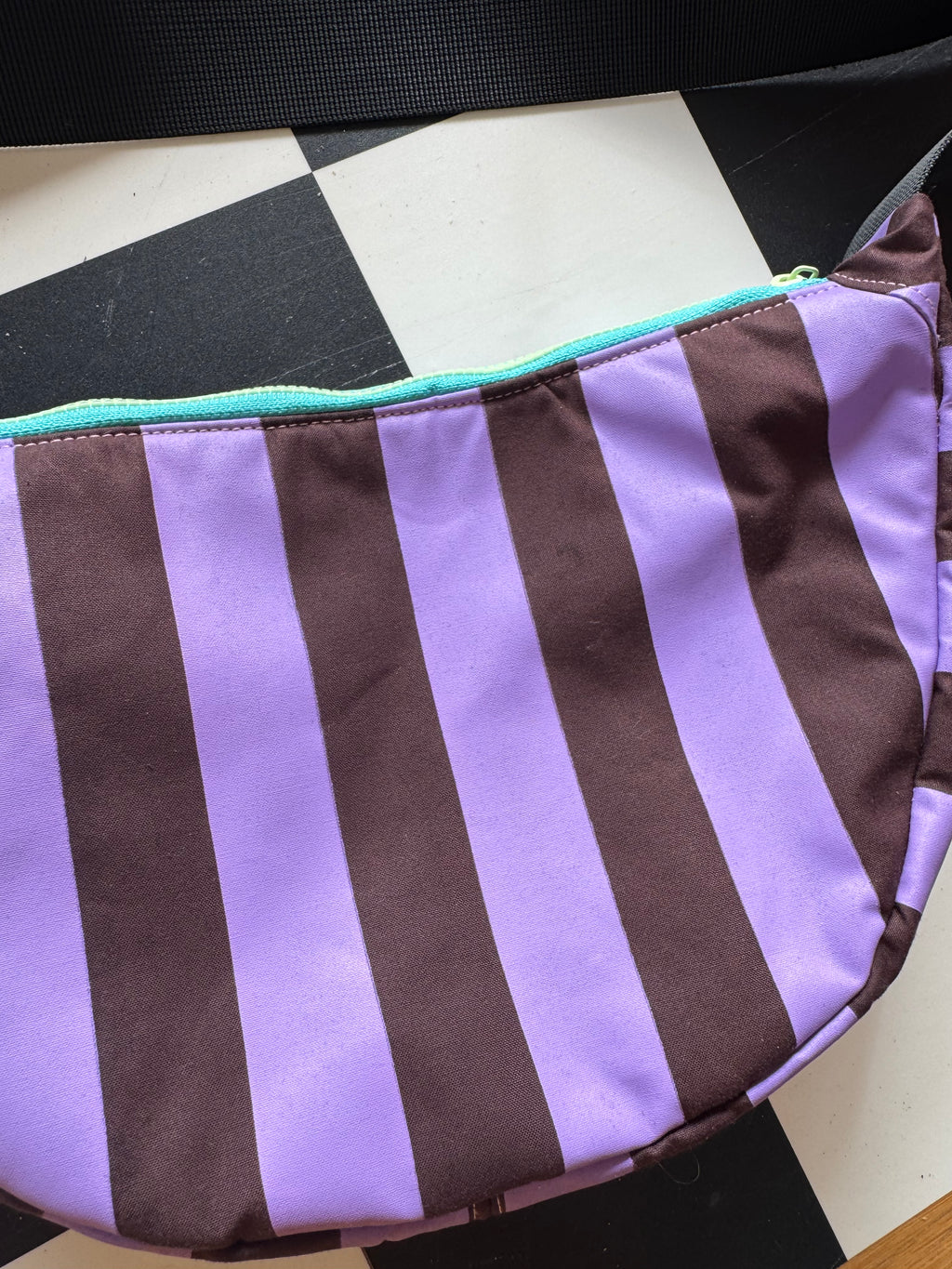Purple and Burgundy Stripes Sling Bag | Crossbody Bag | Adjustable Waxed Cotton Bag |Stripy Pattern Bag