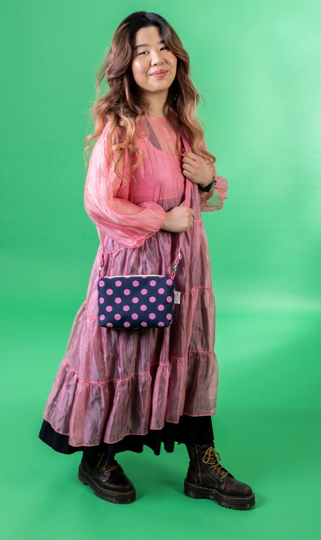 Crossbody Bag | Adjustable Waxed Cotton Bag | Polka Dot Print