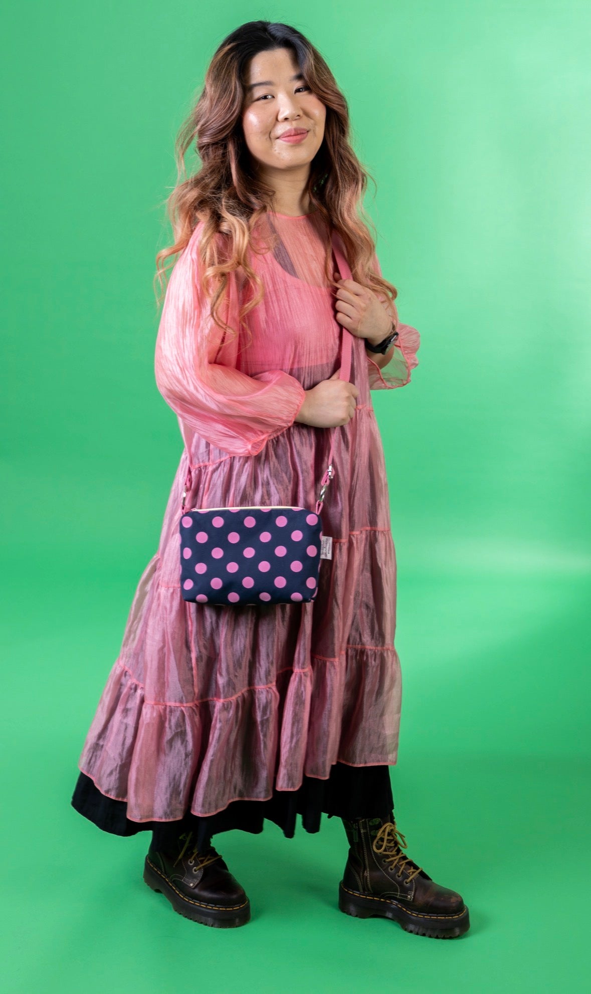 Crossbody Bag | Adjustable Waxed Cotton Bag | Polka Dot Print