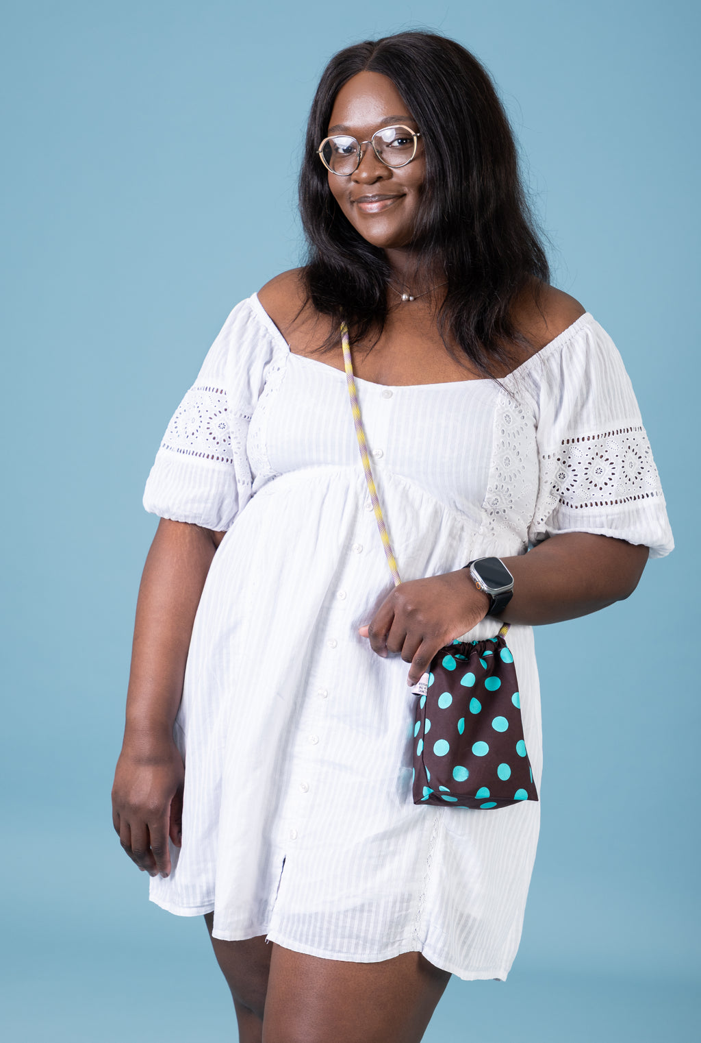Mini Drawstring Crossbody - Funky Waxed Cotton Bag for Festivals & Dog Walks Polka Dots