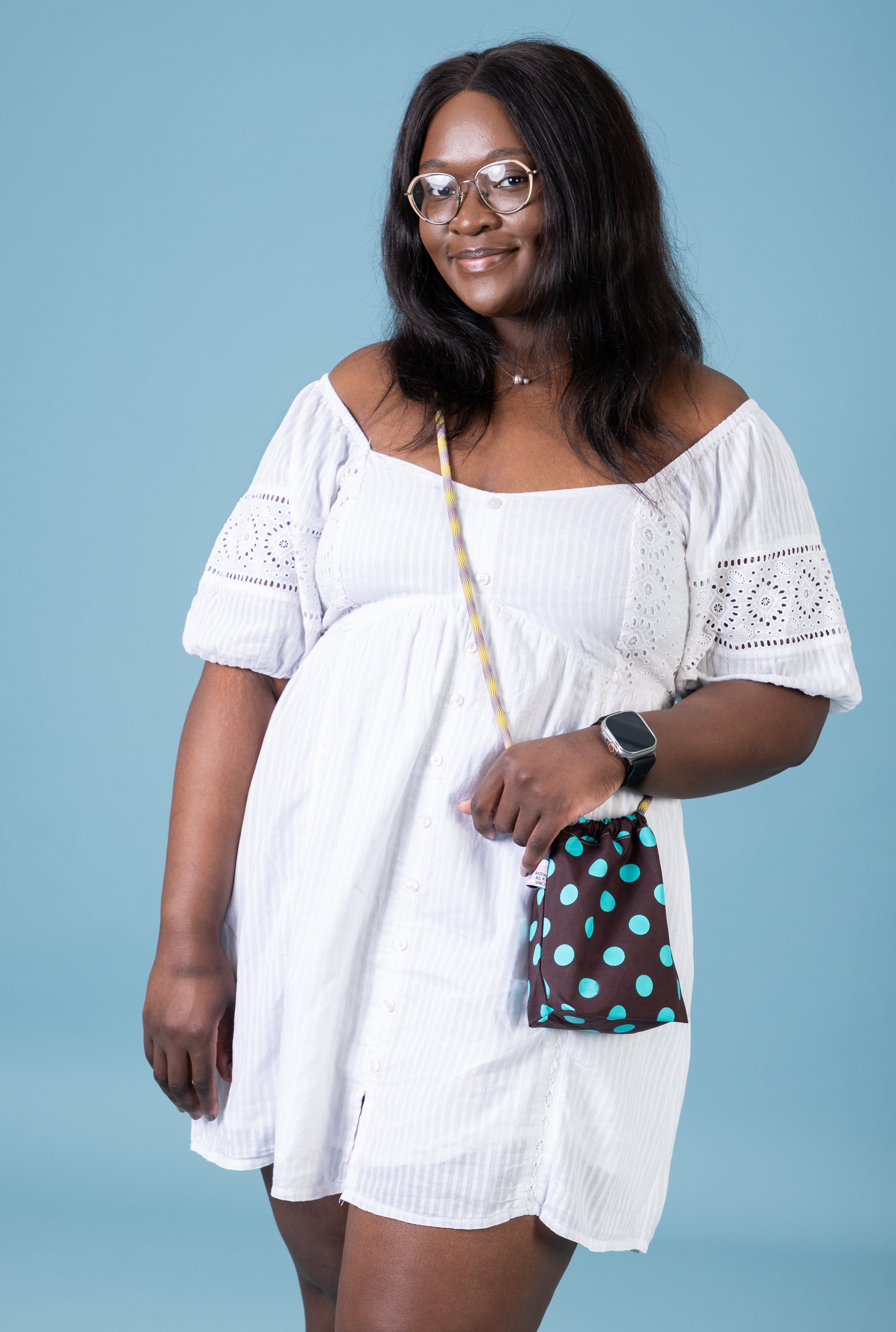 Mini Drawstring Crossbody - Funky Waxed Cotton Bag for Festivals & Dog Walks Polka Dots