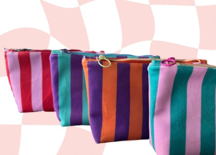 Striped Velvet Cosmetic Bag | Waterproof Lining