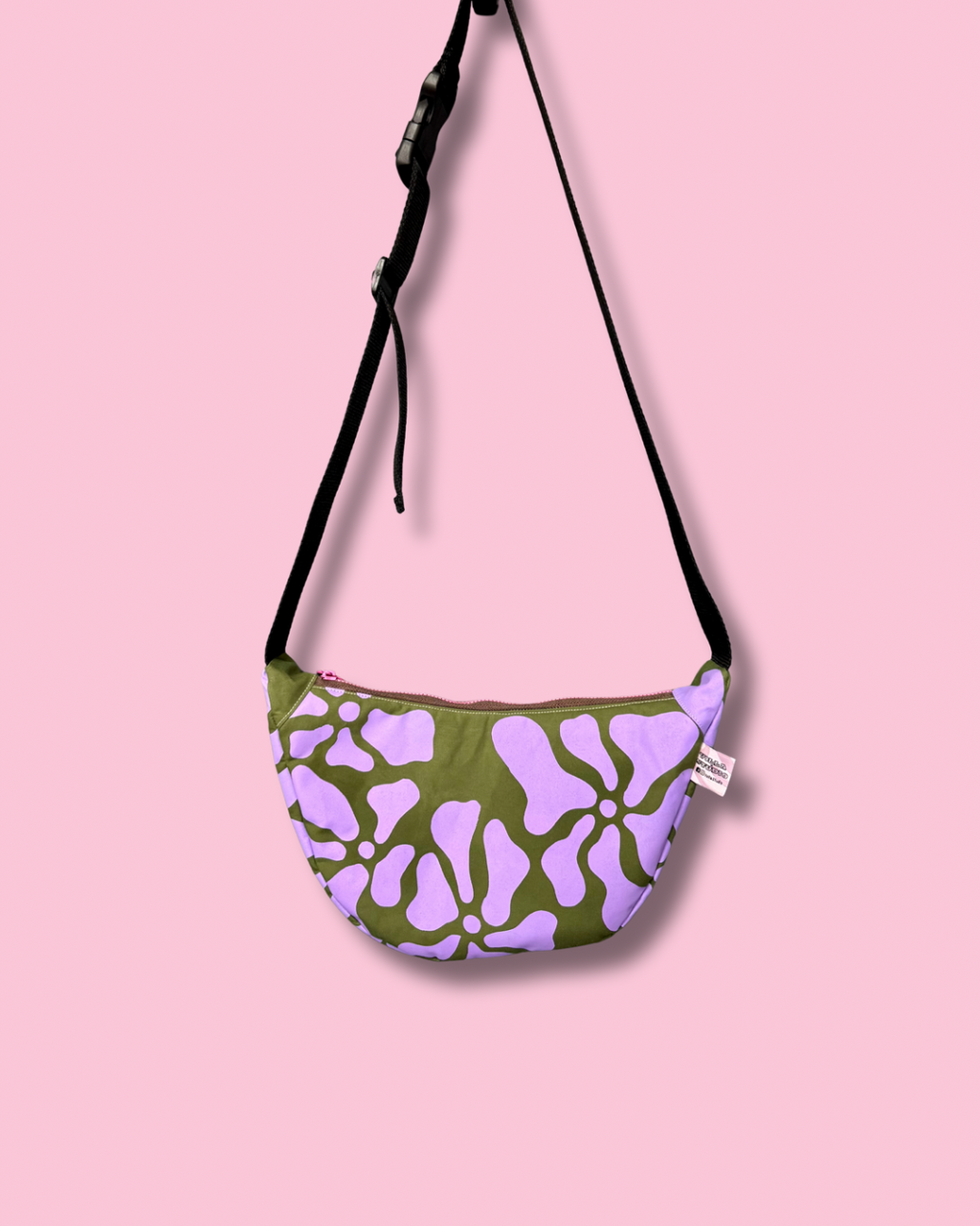 Floral Purple Pattern Sling Bag | Crossbody Bag | Adjustable Waxed Cotton Bag