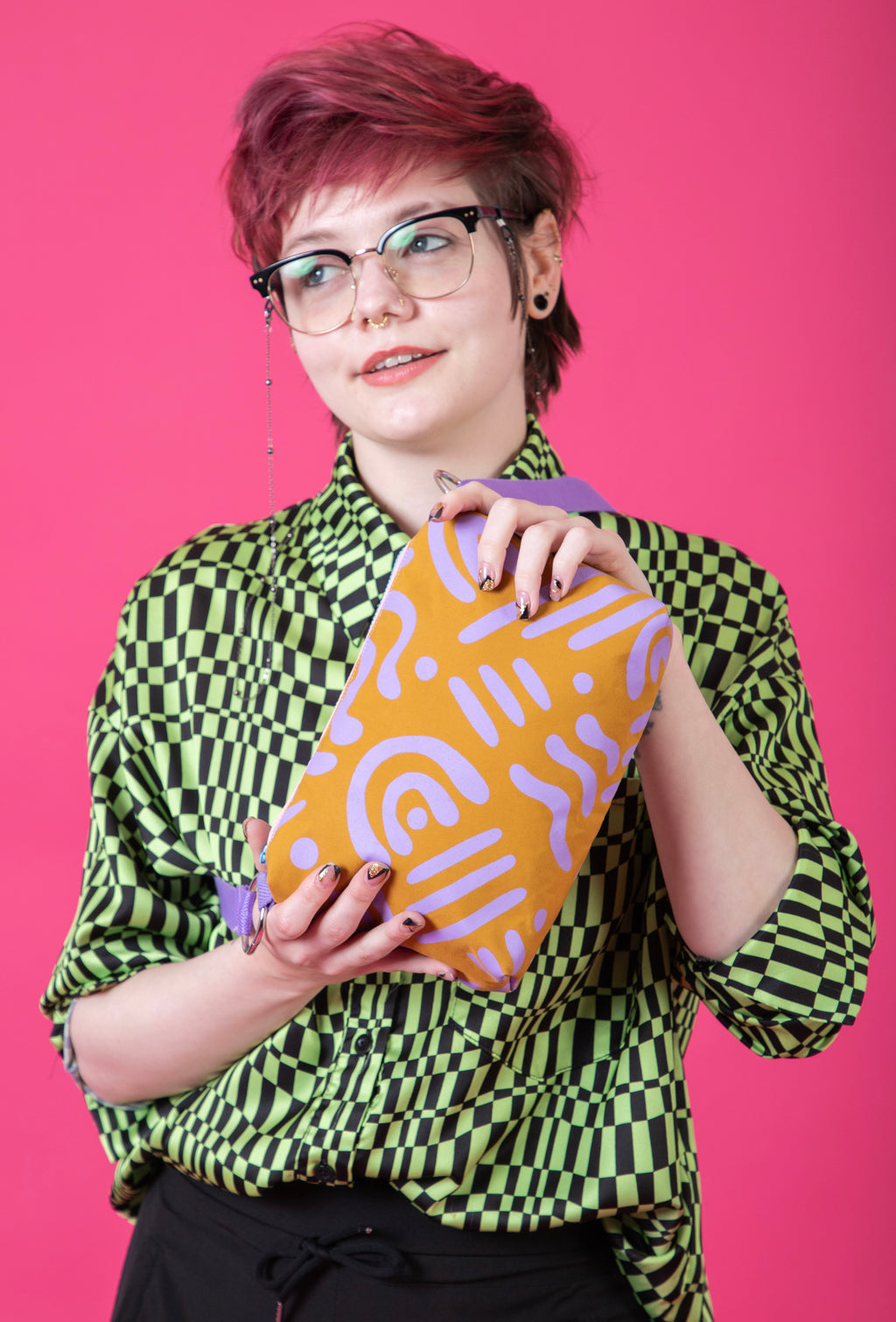Boxy Crossbody Bag | Adjustable Waxed Cotton Bag | Abstract Pattern Bag
