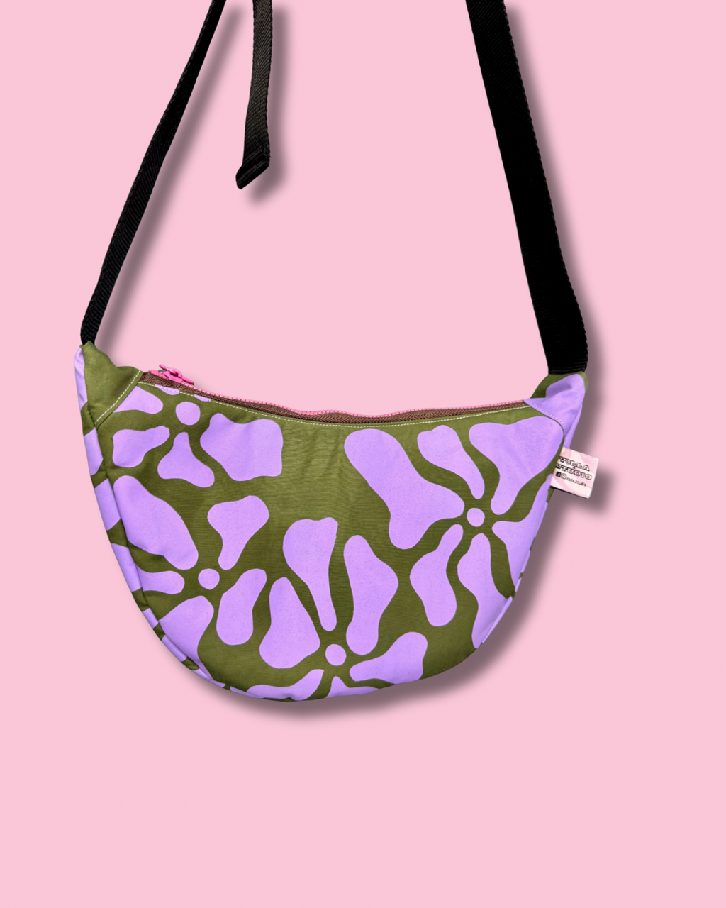 Floral Purple Pattern Sling Bag | Crossbody Bag | Adjustable Waxed Cotton Bag